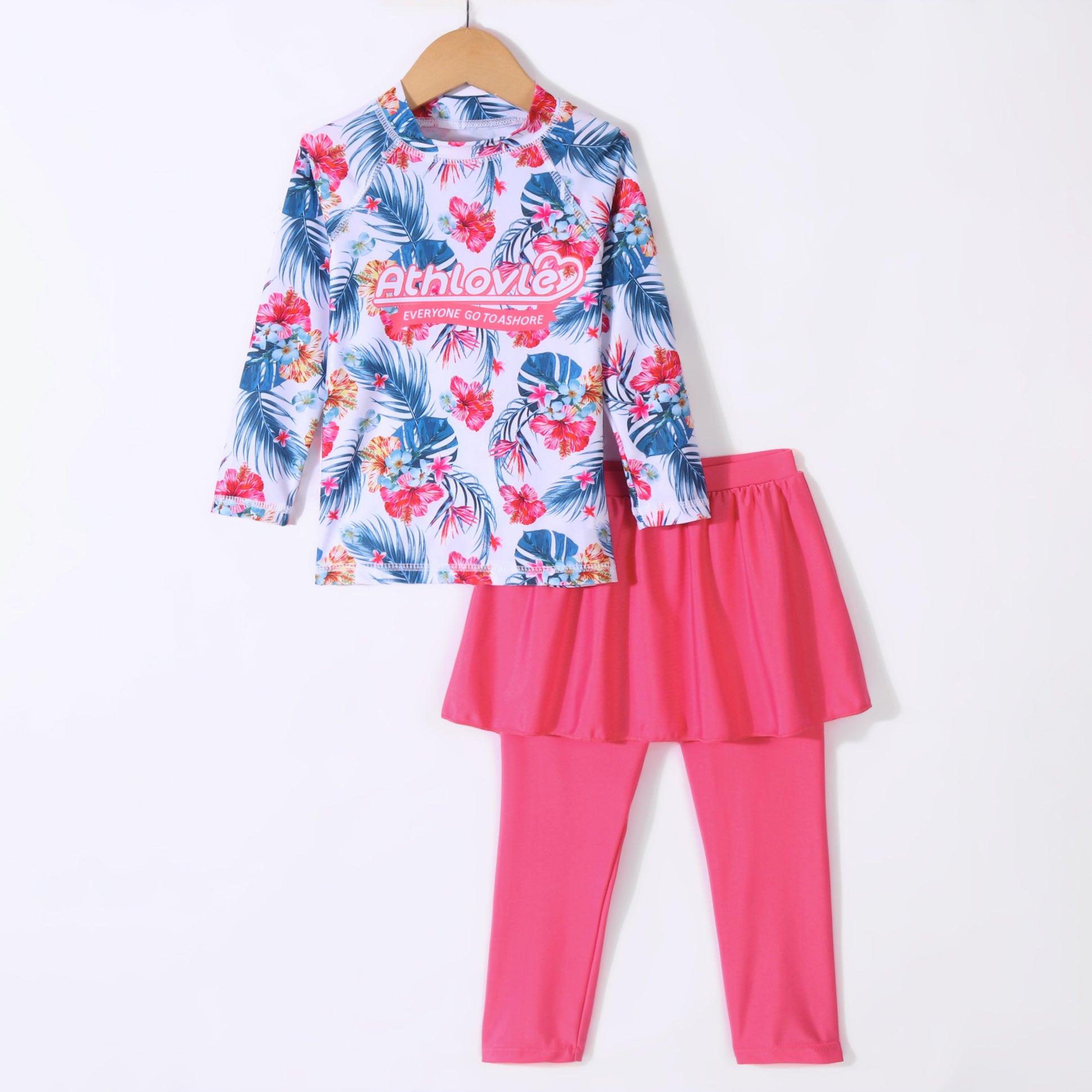 FLOWER PRINTED SKIRT STYLE FULL SLEEVES 2 PIECE SWIMSUIT - BLACK & BLUE (3 TO 10 YEARS)