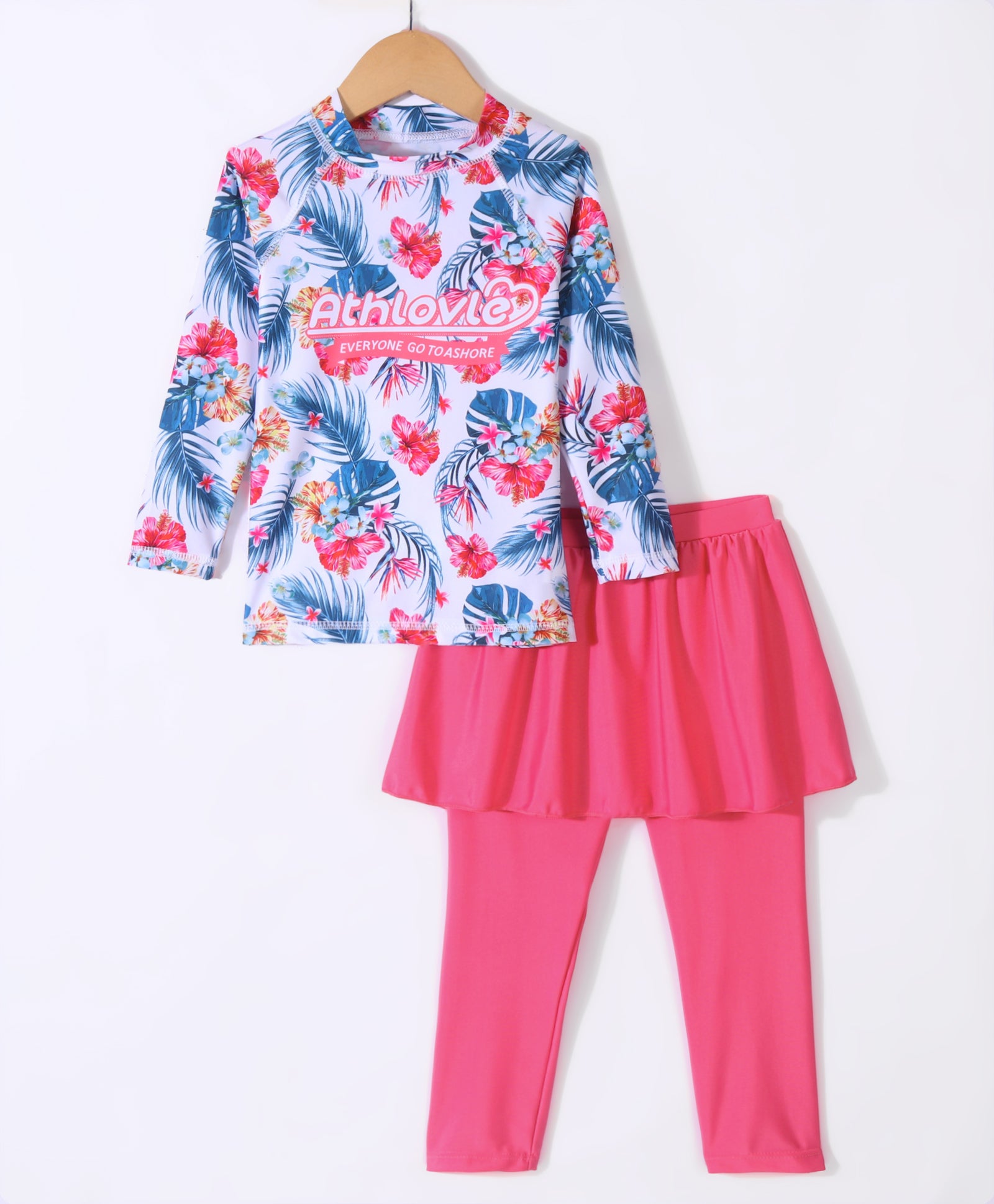 FLOWER PRINTED SKIRT STYLE FULL SLEEVES 2 PIECE SWIMSUIT - BLACK & BLUE (3 TO 10 YEARS)