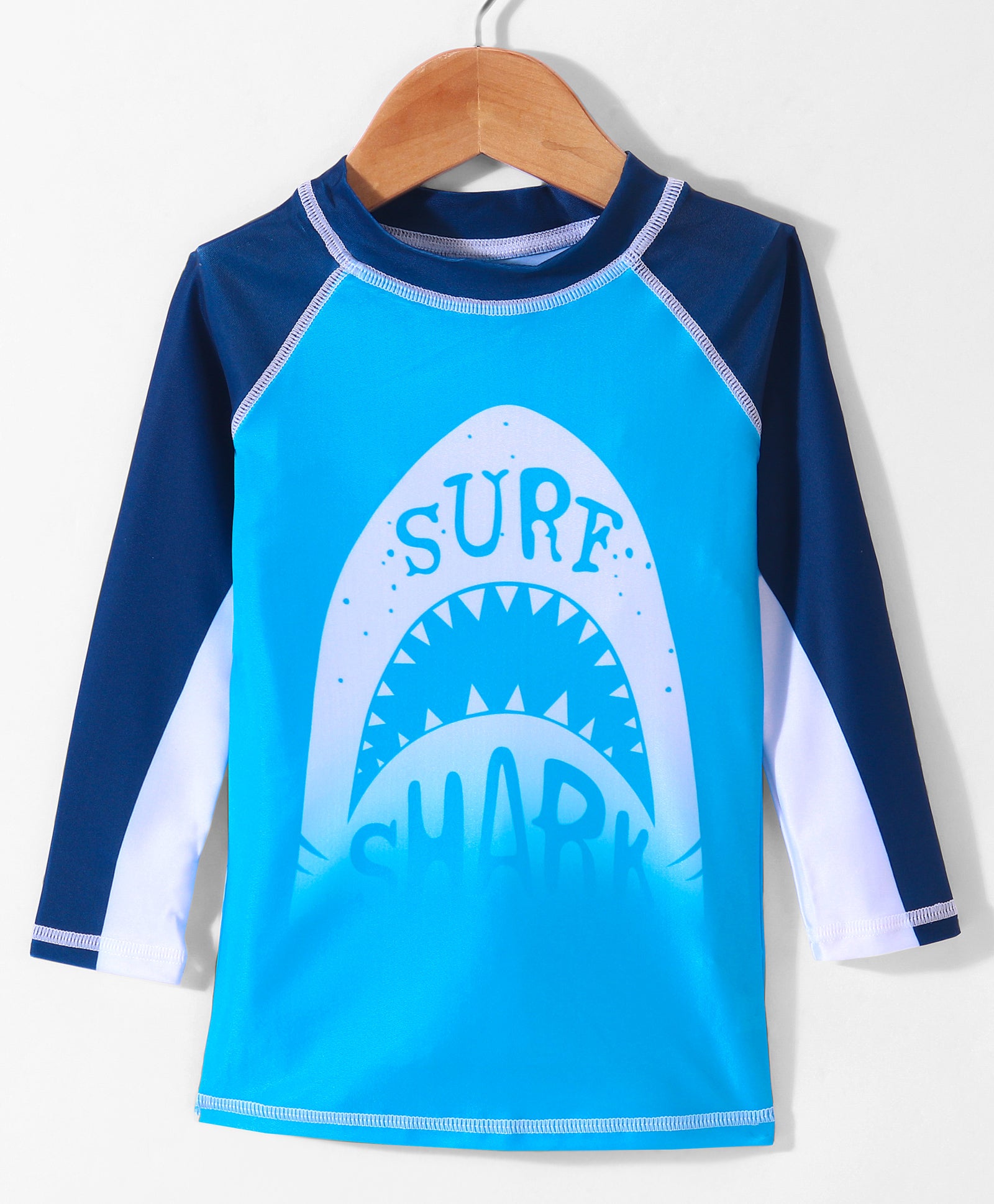 SHARK PRINT RAGLAN SLEEVES 2 PIECE SWIMSUITT - BLUE (2 TO 7 YEARS)