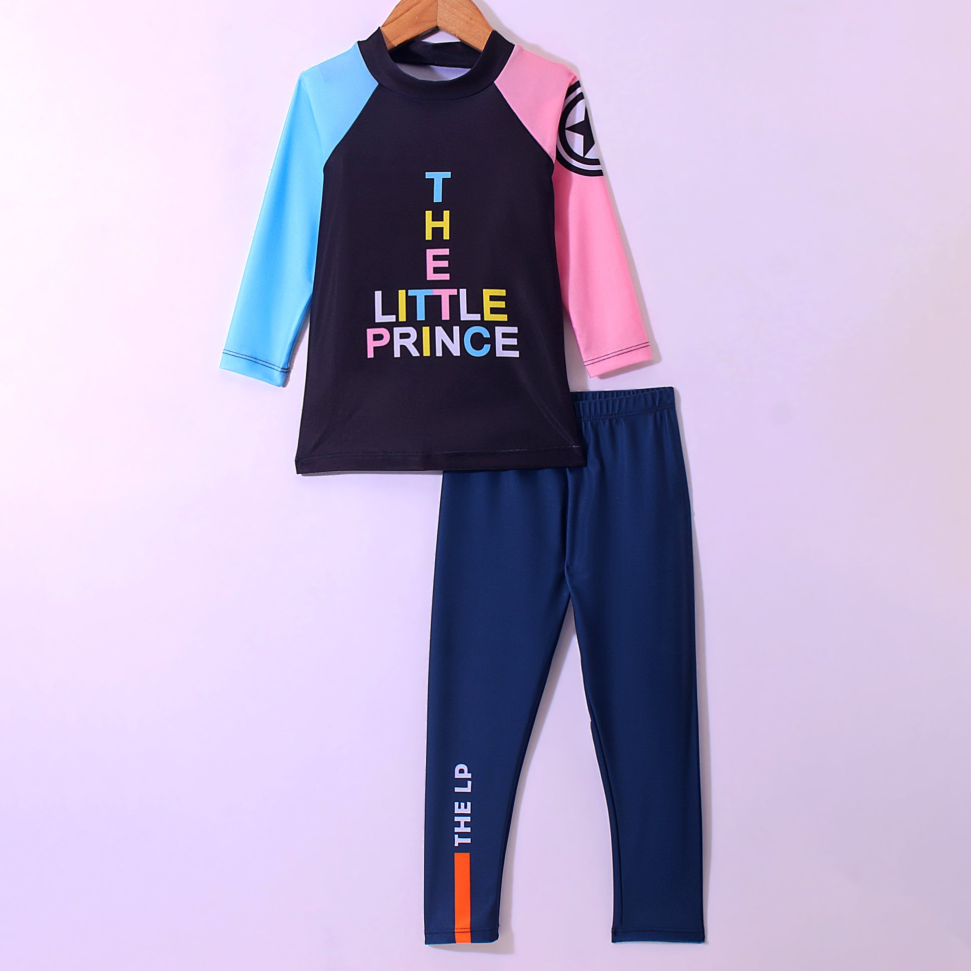 LITTLE PRINCE PRINTED FULL SLEEVES 2 PIECE SWIMSUIT - BLUE BLACK & PINK (3 TO 10 YEARS)