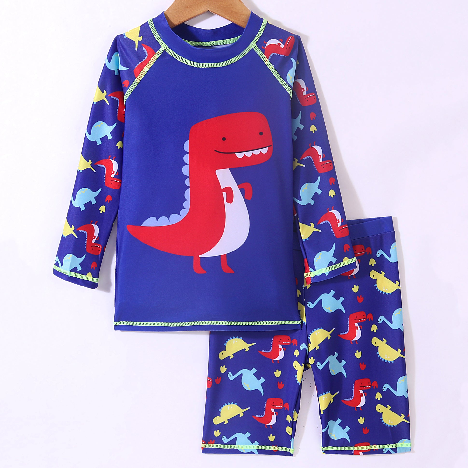 LITTLE DINO PRINT RAGLAN FULL SLEEVES 2 SWIMSUIT - BLUE & RED (2 TO 7 YEARS)