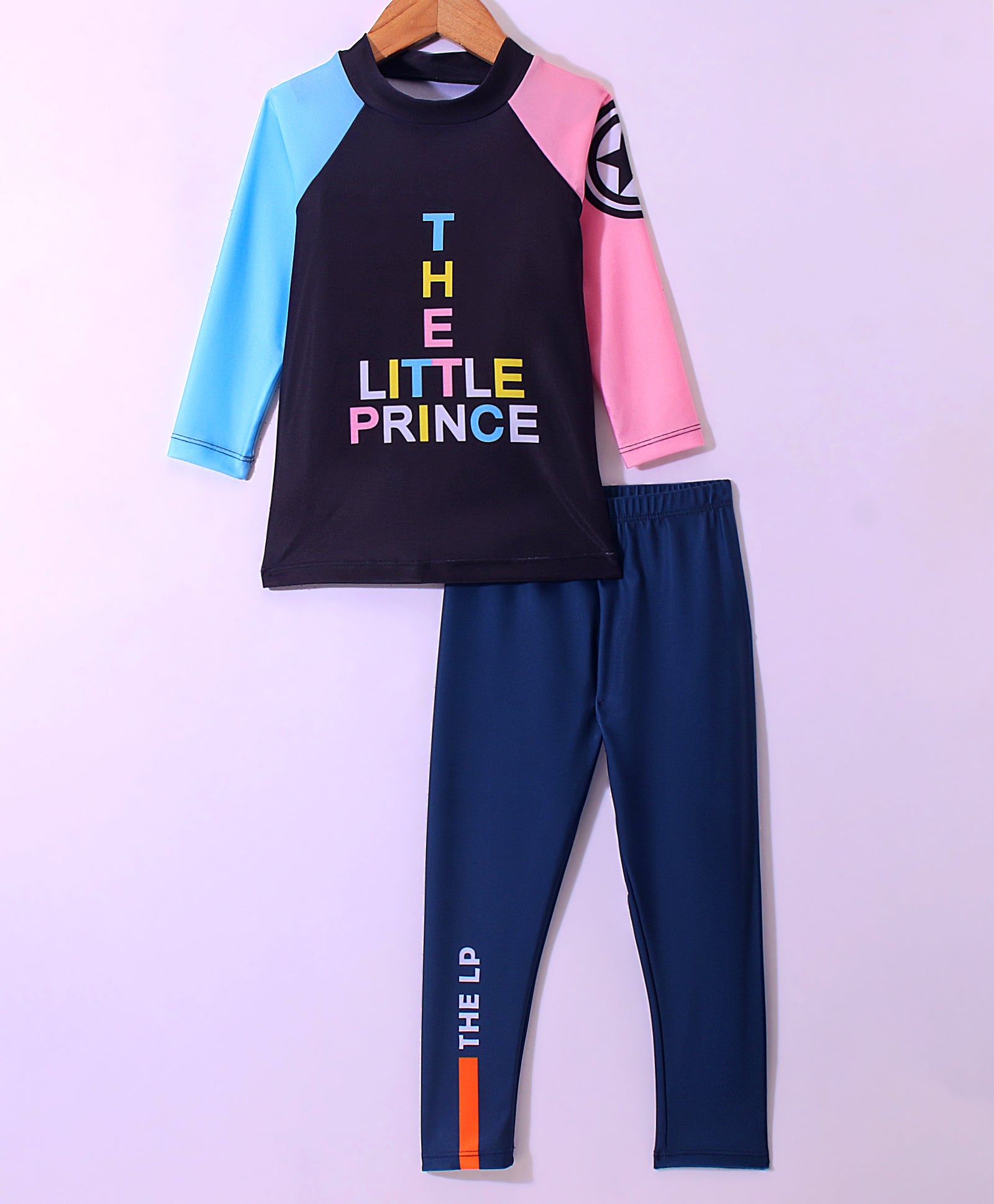 LITTLE PRINCE PRINTED FULL SLEEVES 2 PIECE SWIMSUIT - BLUE BLACK & PINK (3 TO 10 YEARS)