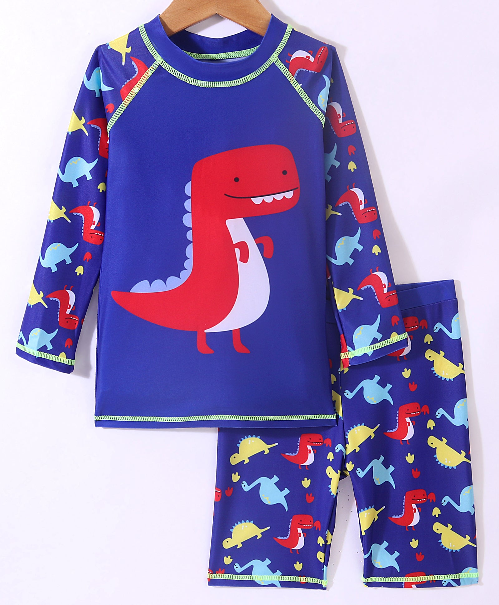 LITTLE DINO PRINT RAGLAN FULL SLEEVES 2 SWIMSUIT - BLUE & RED (2 TO 7 YEARS)