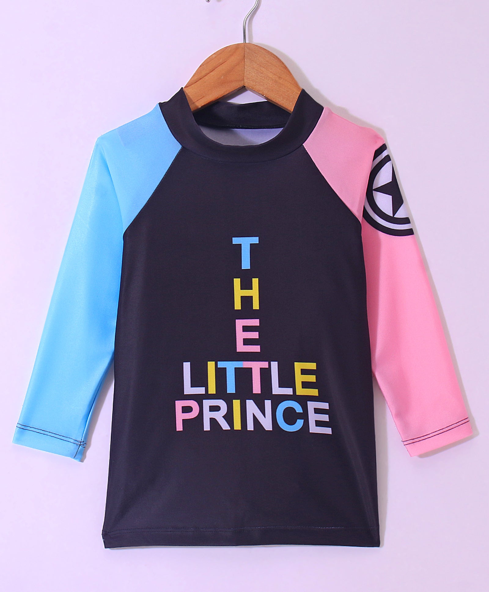 LITTLE PRINCE PRINTED FULL SLEEVES 2 PIECE SWIMSUIT - BLUE BLACK & PINK (3 TO 10 YEARS)