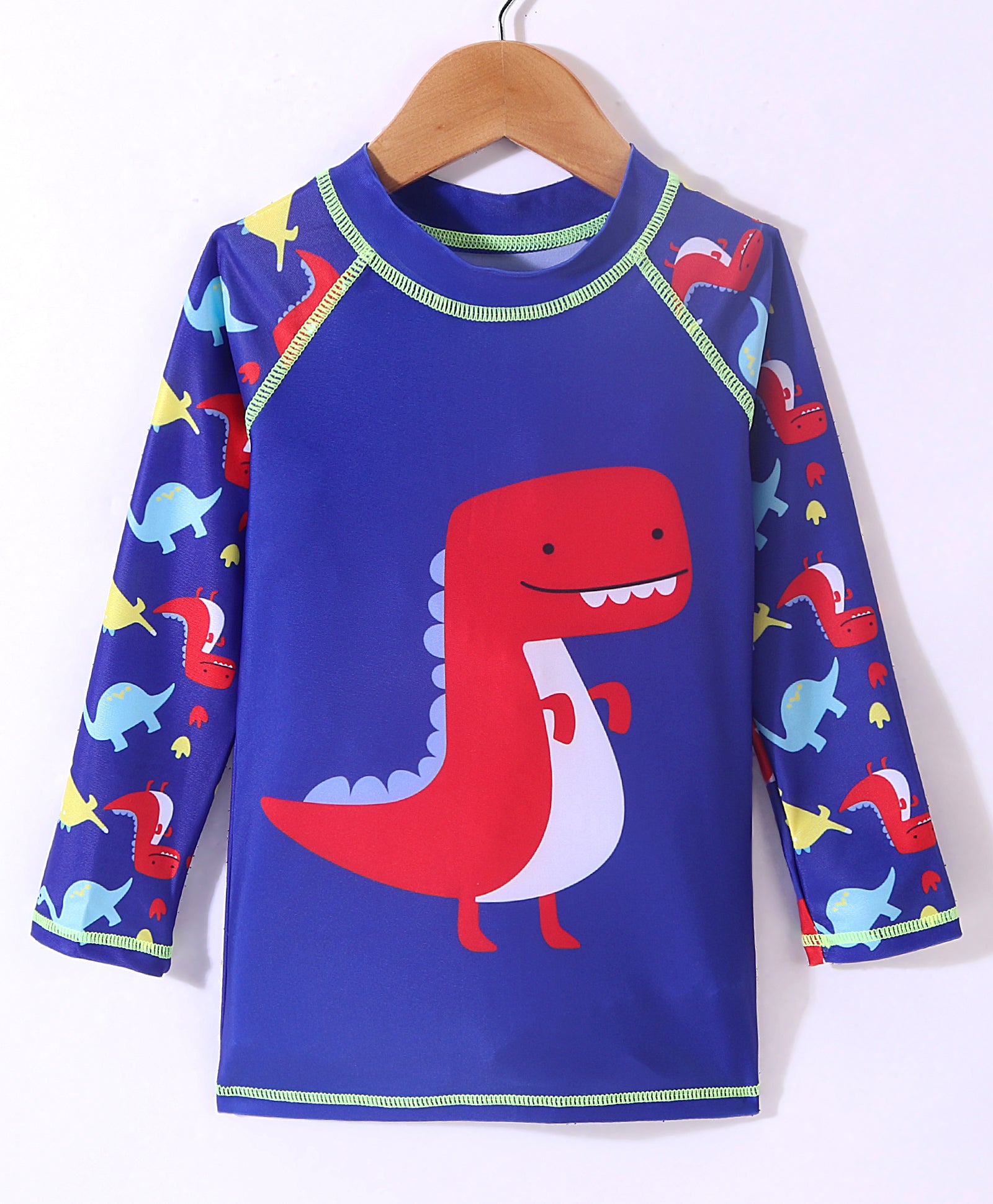 LITTLE DINO PRINT RAGLAN FULL SLEEVES 2 SWIMSUIT - BLUE & RED (2 TO 7 YEARS)