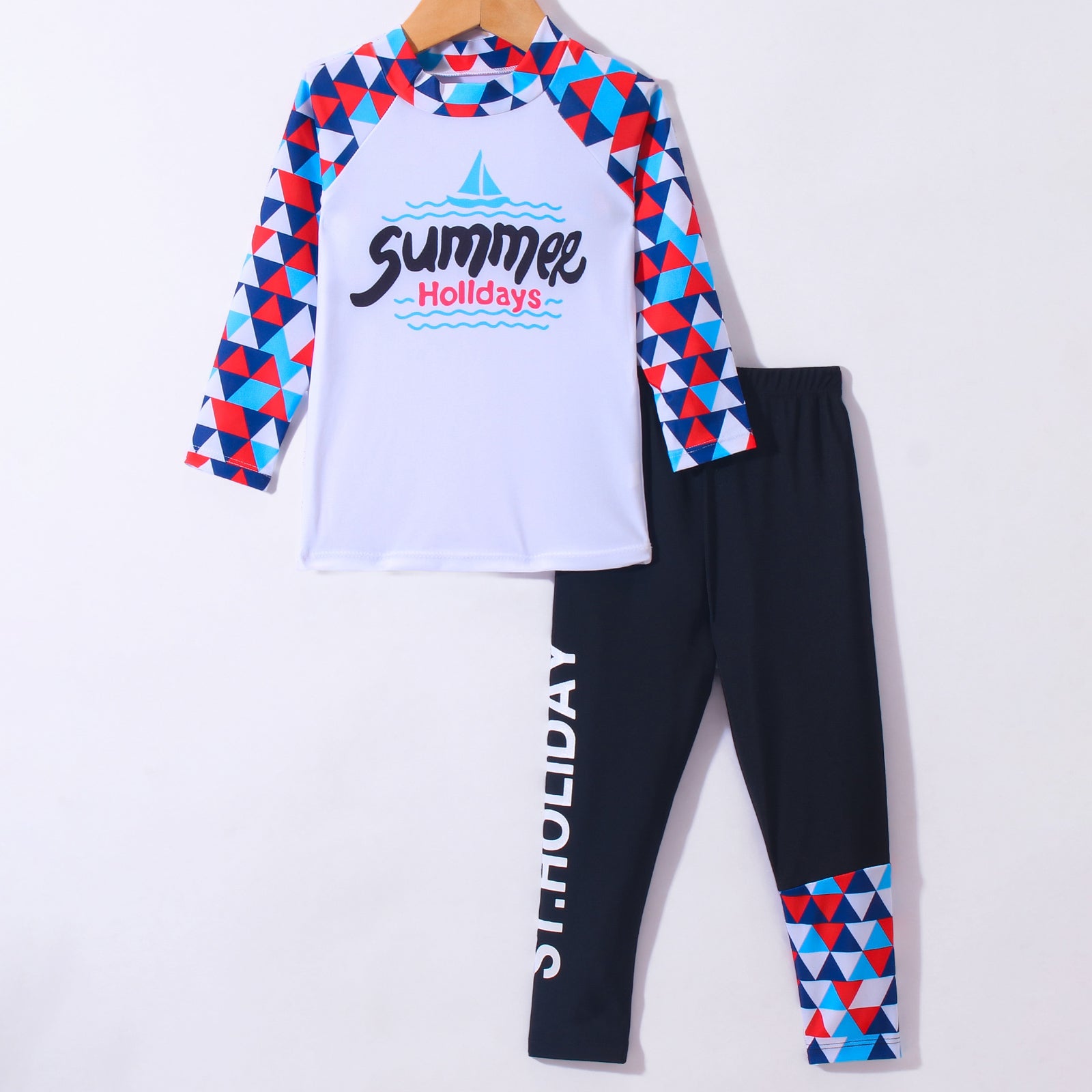 SUMMER HOLIDAYS PRINT 2 PIECE SWIMSUIT - WHITE & BLACK (3 TO 10 YEARS)