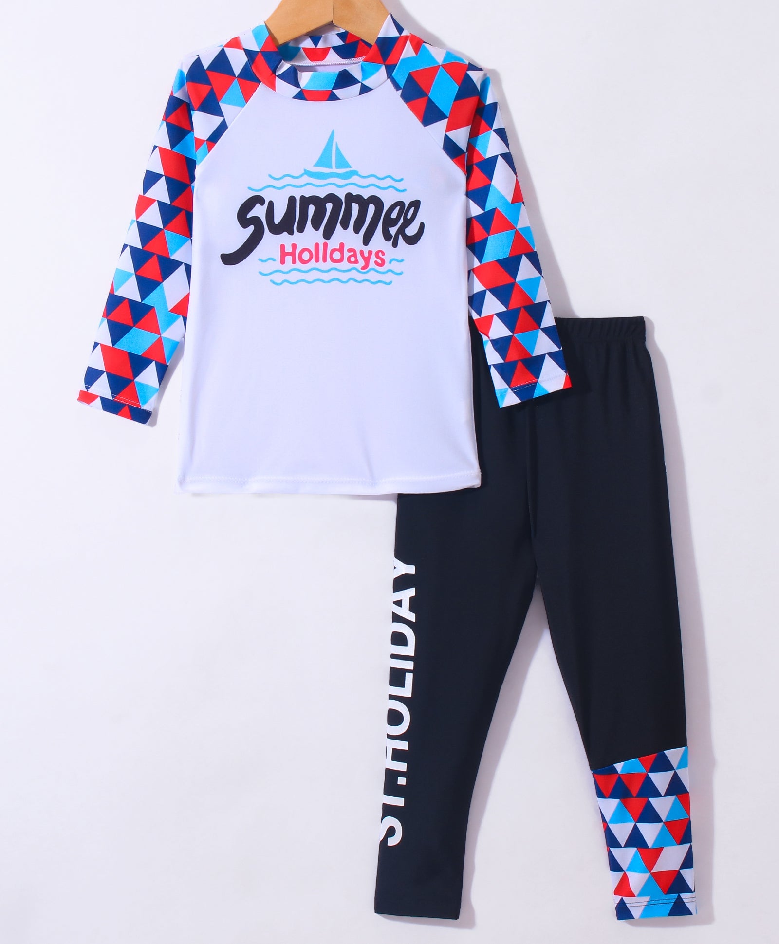 SUMMER HOLIDAYS PRINT 2 PIECE SWIMSUIT - WHITE & BLACK (3 TO 10 YEARS)