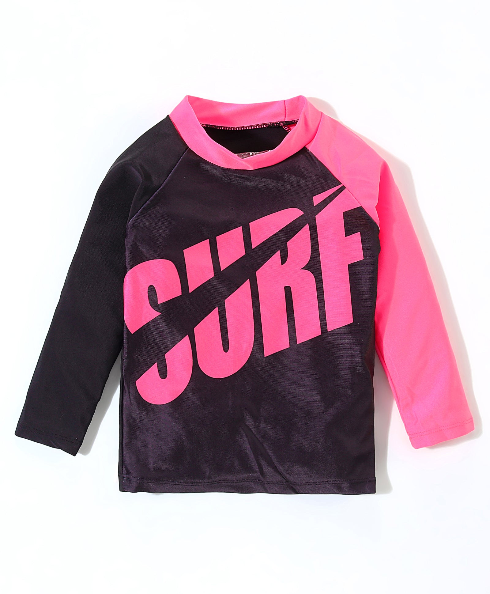 SURF PRINTED RAGLAN SLEEVES 3 PIECE SWIMSUIT - BLACK & PINK (3 TO 10 YEARS)