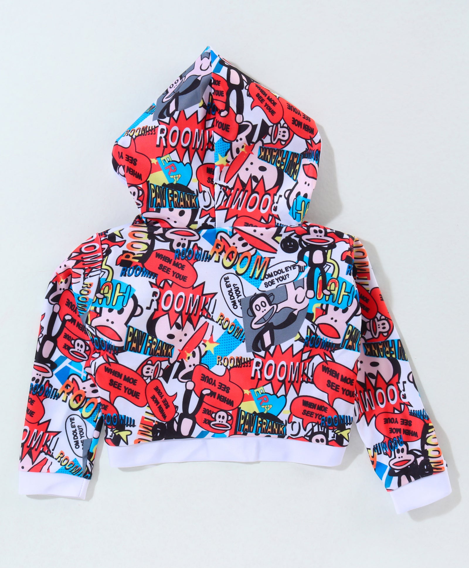 MONKEY PRINTED BIKINI TOP & SHORTS STYLE 3 PIECE SWIMSUIT - WHITE & RED (2 TO 6 YEARS)