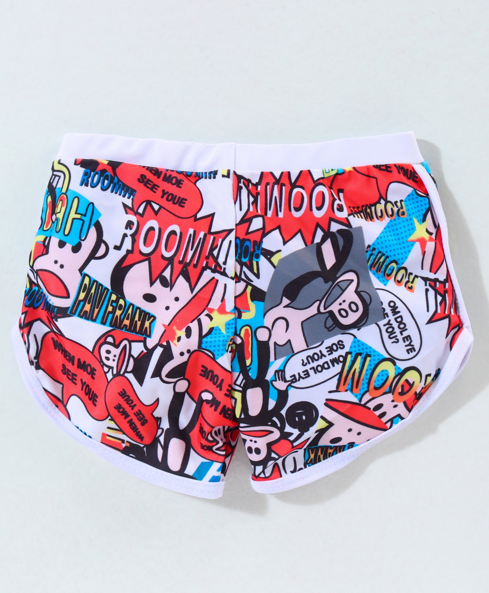 MONKEY PRINTED BIKINI TOP & SHORTS STYLE 3 PIECE SWIMSUIT - WHITE & RED (2 TO 6 YEARS)