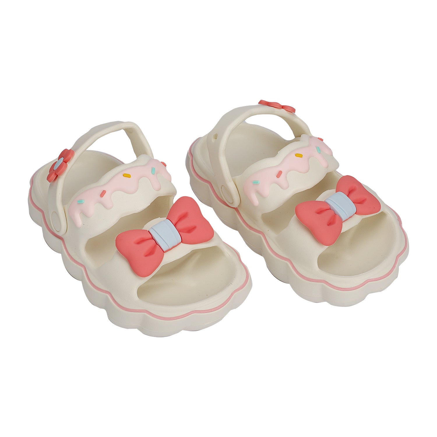 Bow & Flower Applique Detailed Sandal Style Clogs - White