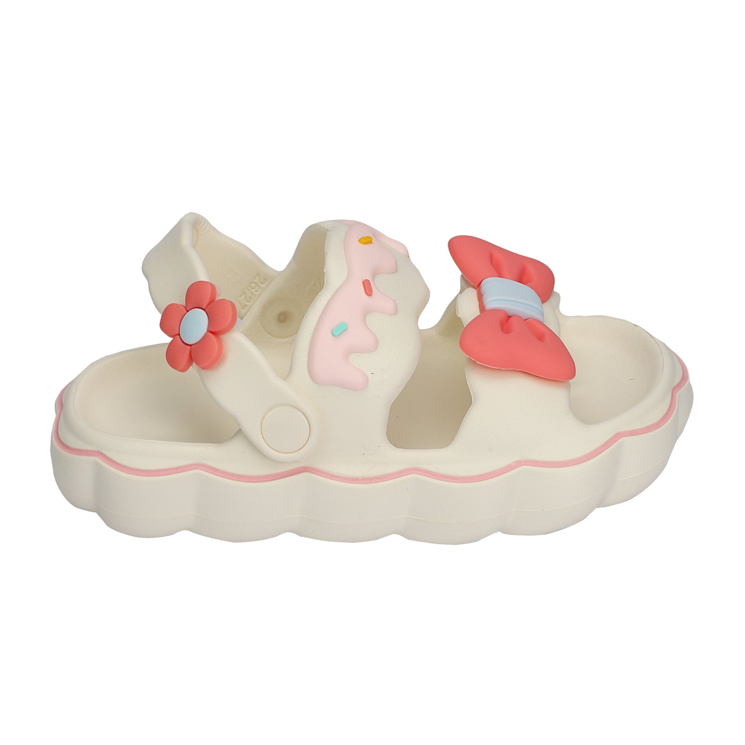 Bow & Flower Applique Detailed Sandal Style Clogs - White