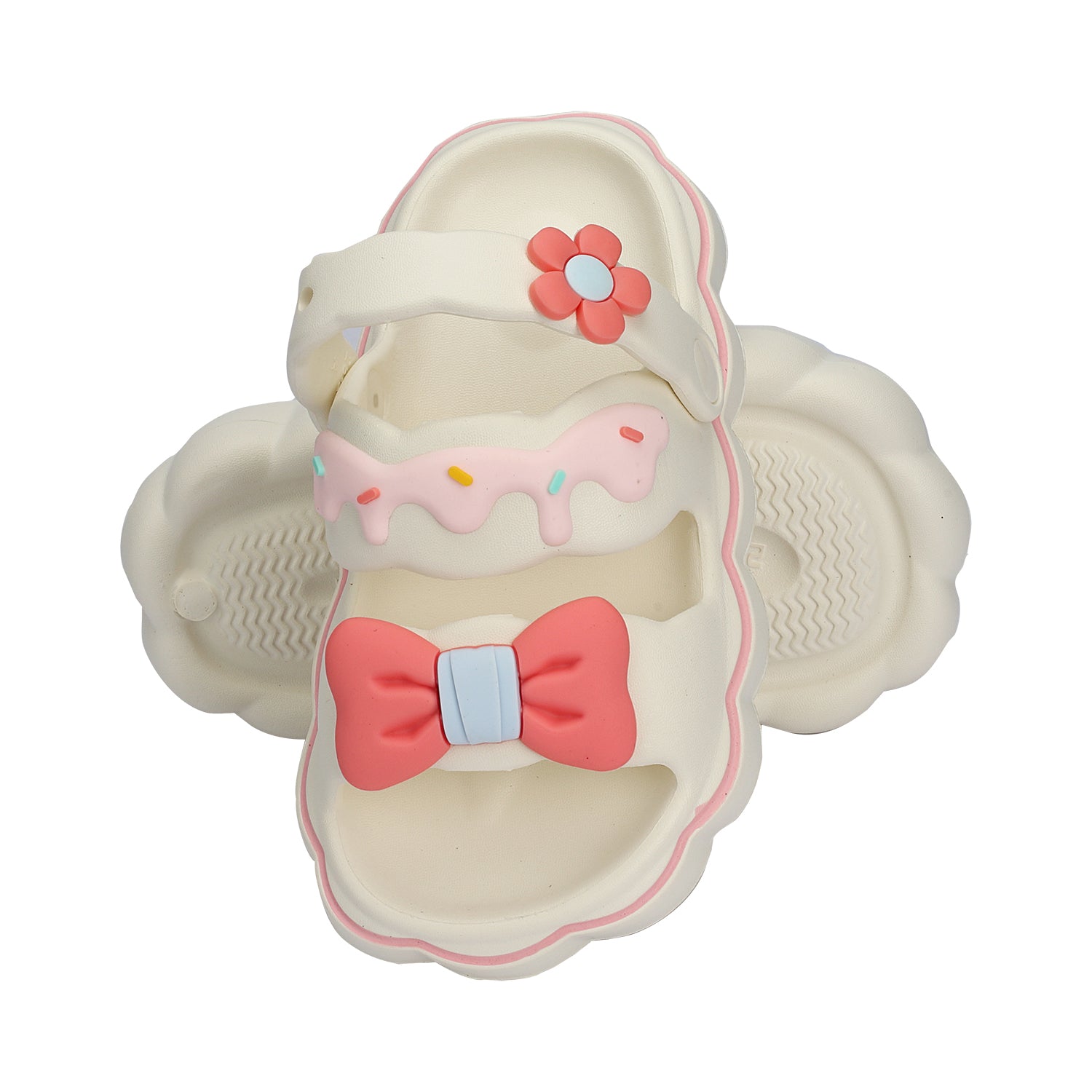 Bow & Flower Applique Detailed Sandal Style Clogs - White