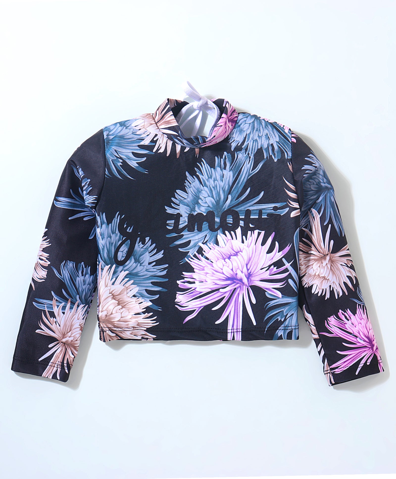 FLORAL PRINTED CROP TOP & HIGH WAIST SHORTS STYLE 2 PIECE SWIMSUIT WITH CAP - BLACK & MAUVE (2 TO 6 YEARS)