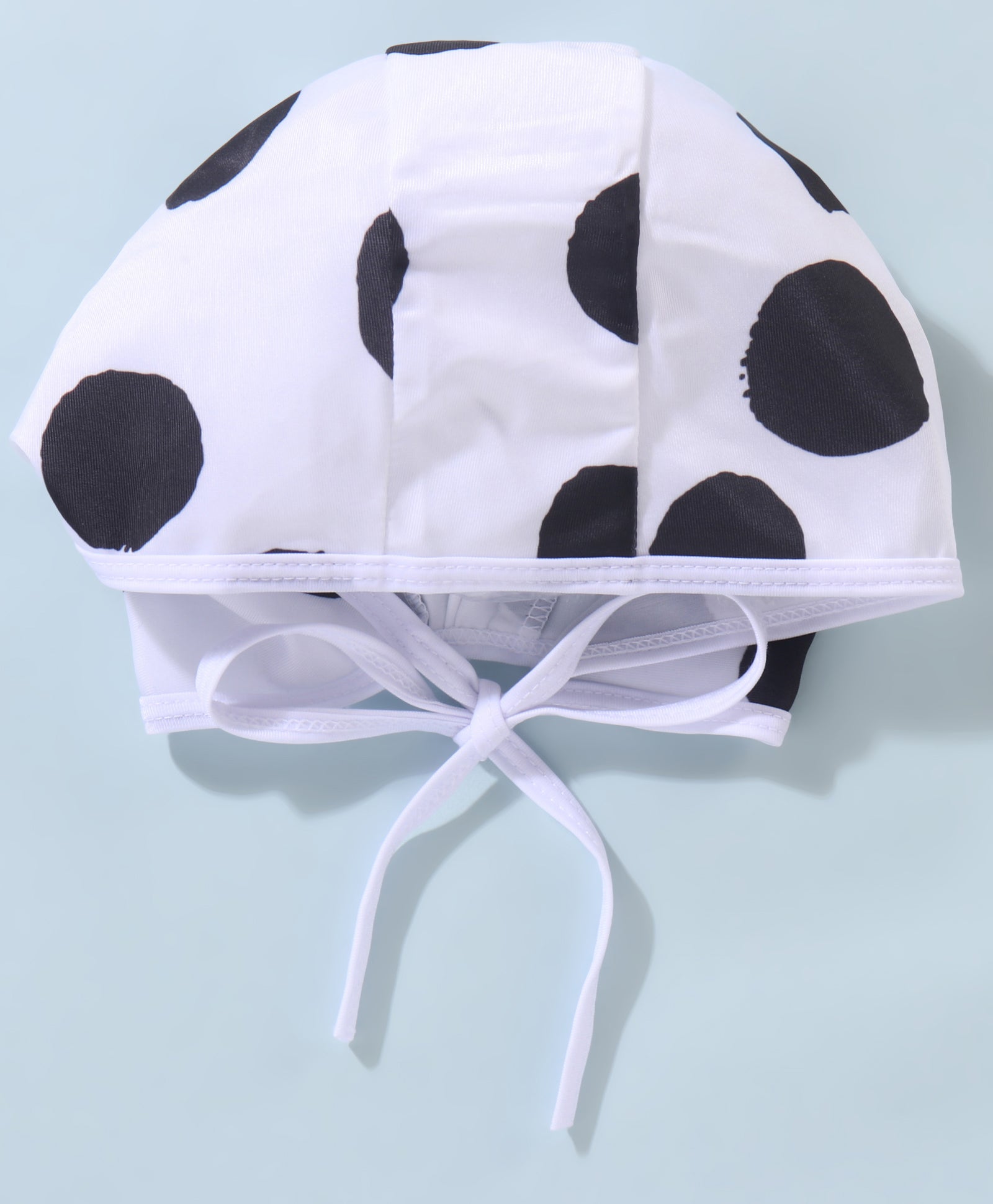 CAP SLEEVES POLKA DOTS PRINTED V CUT SWIMSUIT WITH CAP - WHITE & BLACK (2 TO 6 YEARS)