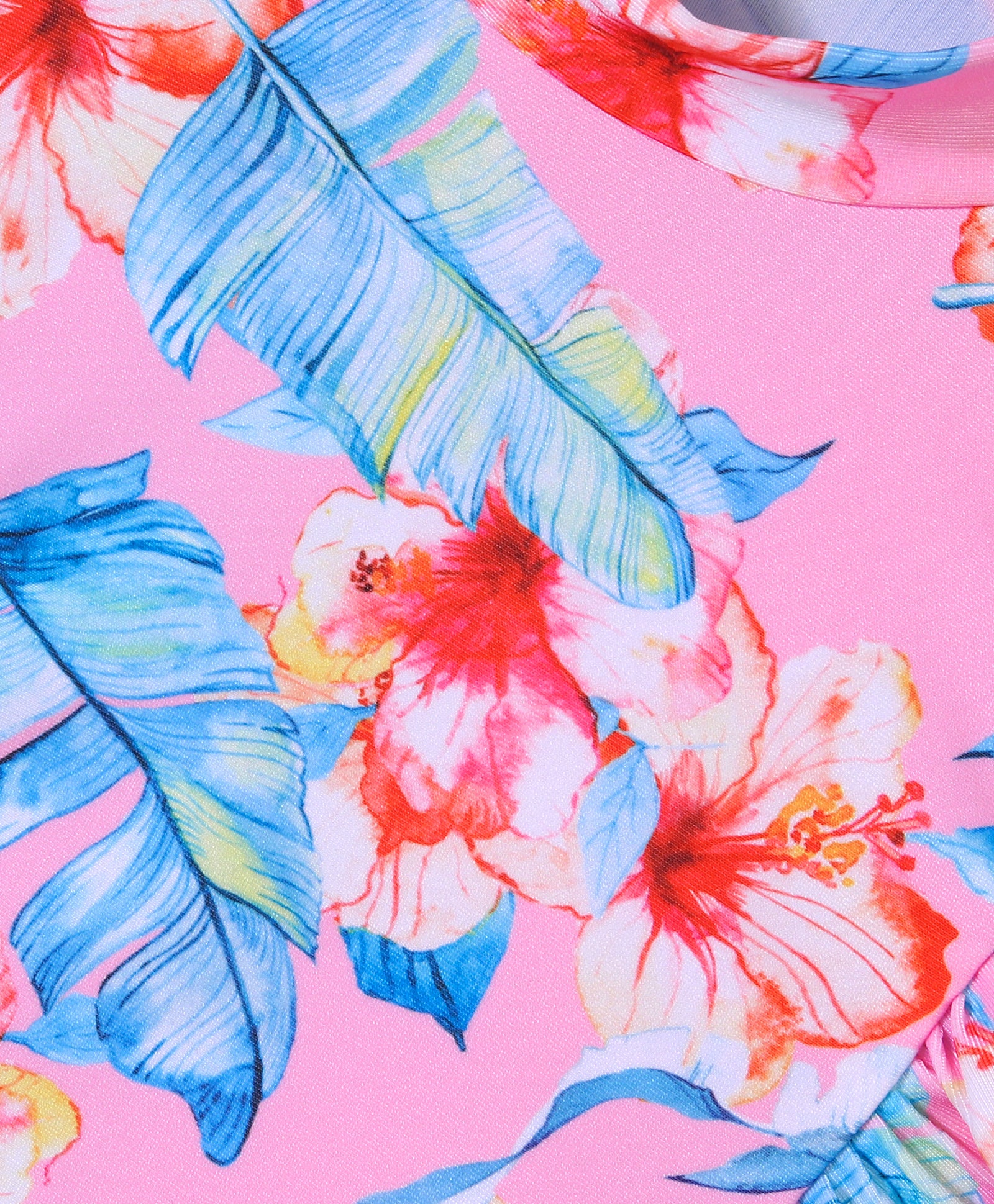 FLORAL & LEAVES PRINTED RUFFLED PATTERN SKIRT STYLE 2 PIECE SWIMSUIT - PINK (3 TO 10 YEARS)