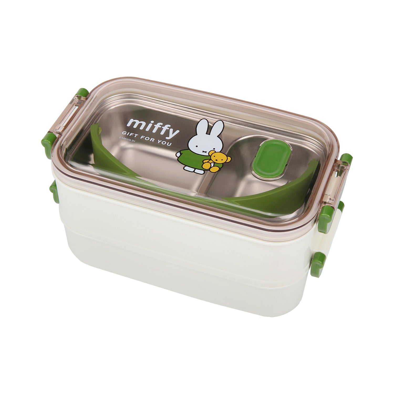 DOUBLE CONTAINER BUNNY RABBIT PRINT INSULATED LUNCH BOX - GREEN