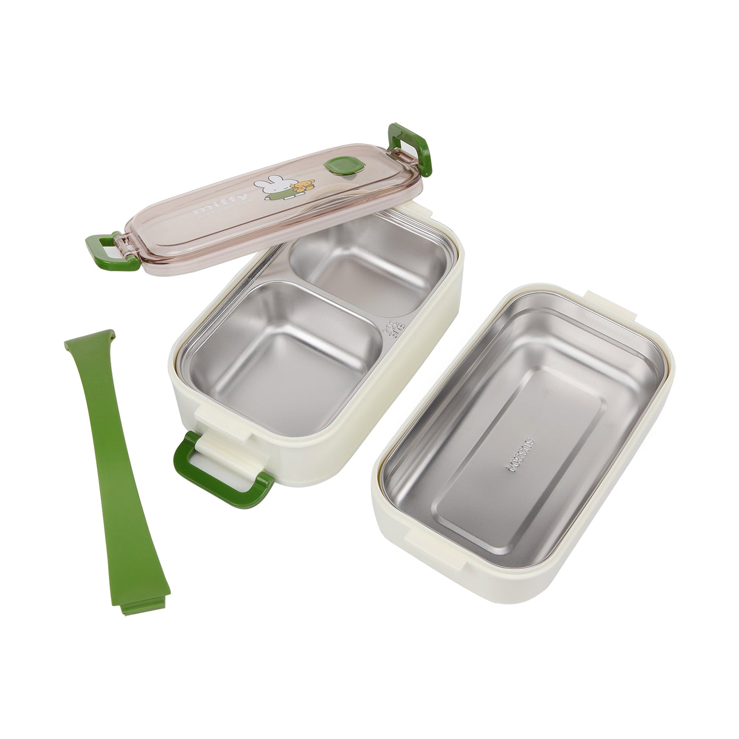 DOUBLE CONTAINER BUNNY RABBIT PRINT INSULATED LUNCH BOX - GREEN