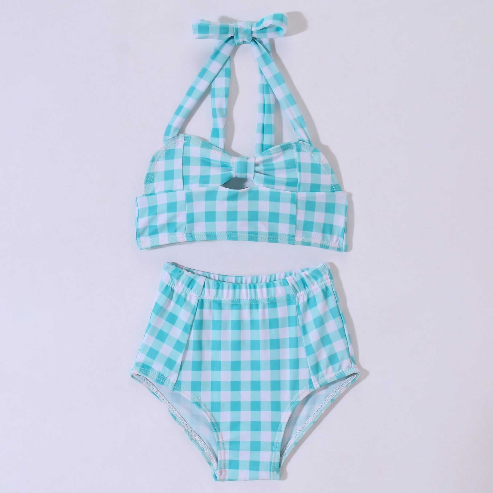 CHECKS PATTERN BIKINI STYLE 2 PIECE SWIMSUIT - LIGHT BLUE (1 TO 5 YEARS)
