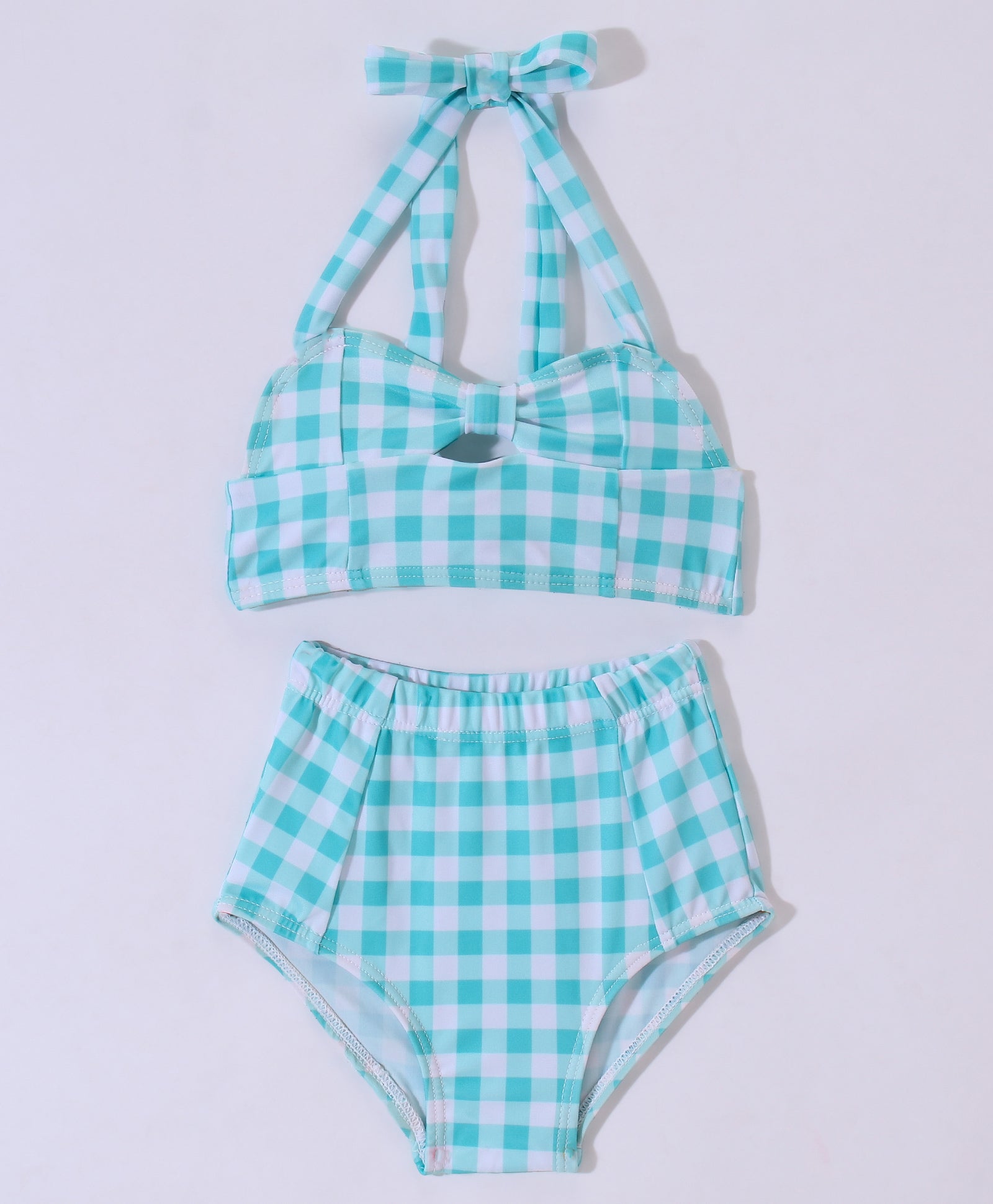 CHECKS PATTERN BIKINI STYLE 2 PIECE SWIMSUIT - LIGHT BLUE (1 TO 5 YEARS)
