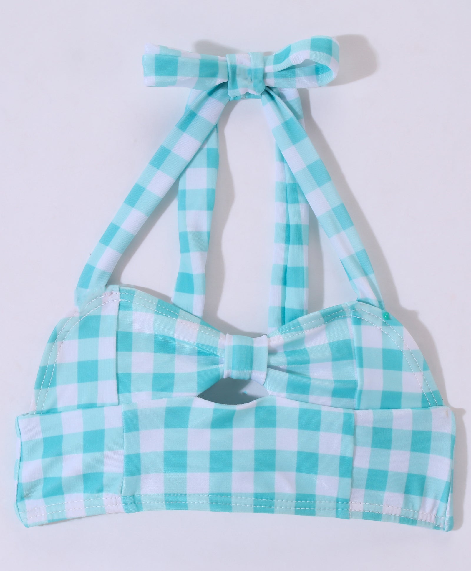 CHECKS PATTERN BIKINI STYLE 2 PIECE SWIMSUIT - LIGHT BLUE (1 TO 5 YEARS)