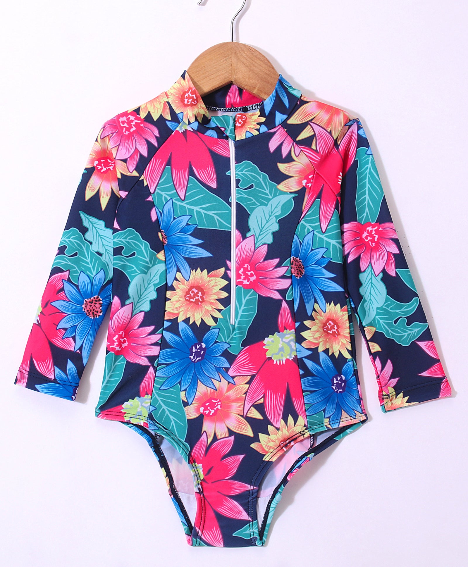 SUNFLOWER PRINTED FULL SLEEVES V CUT SWIMSUIT WITH CAP - MULTICOLOR (2 TO 6 YEARS)