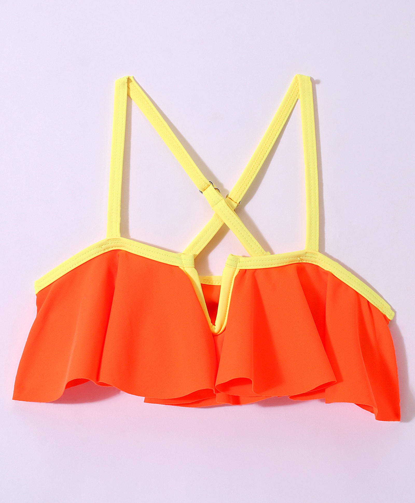SPAGHETTI STYLE BUCKLE APPLIQUE 2 PIECE SWIMSUIT - ORANGE (2 TO 9 YEARS)