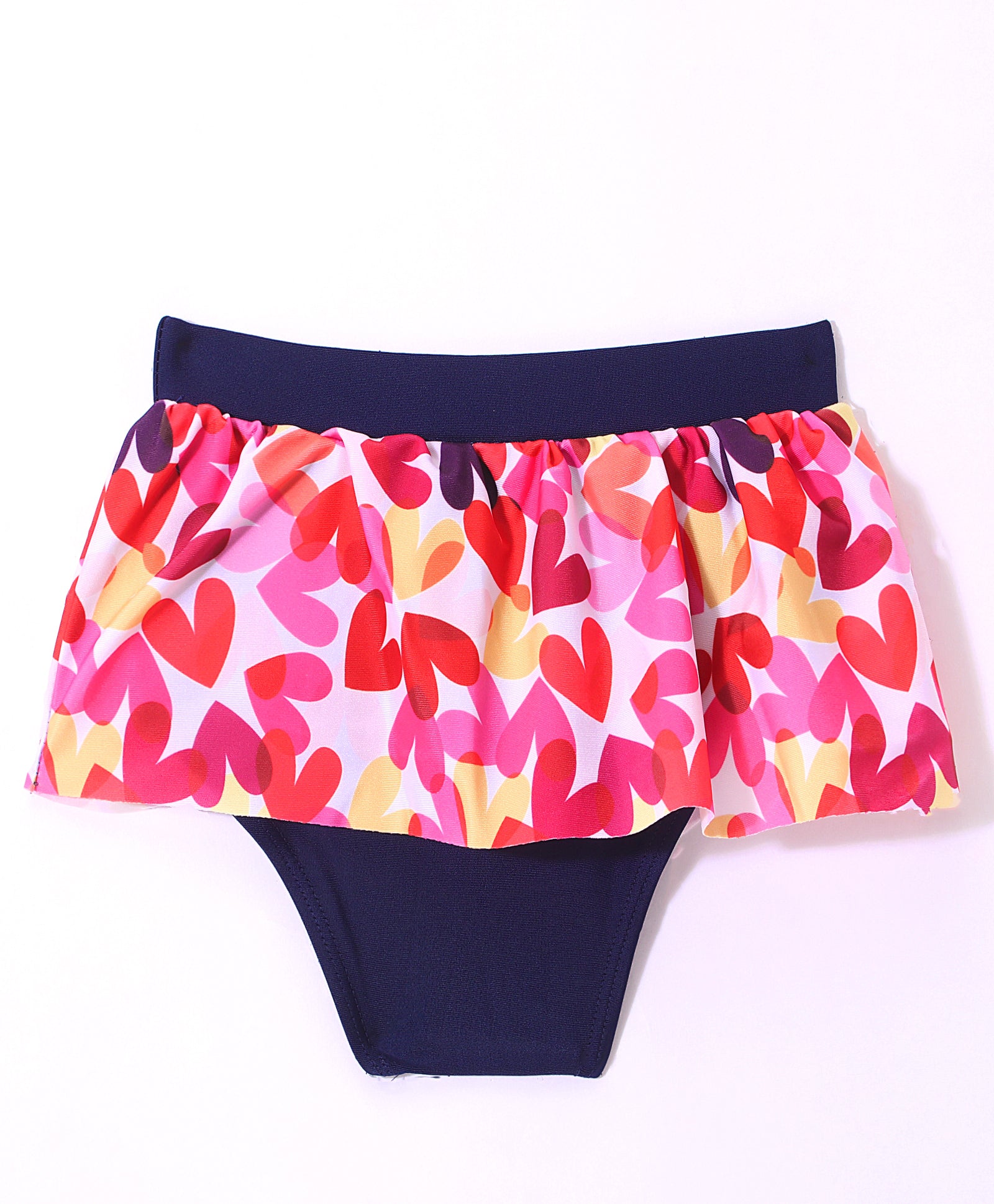 HEART PRINTED FULL SLEEVES SKIRT STYLE 2 PIECE SWIMSUIT - PINK & NAVY (1 TO 6 YEARS)