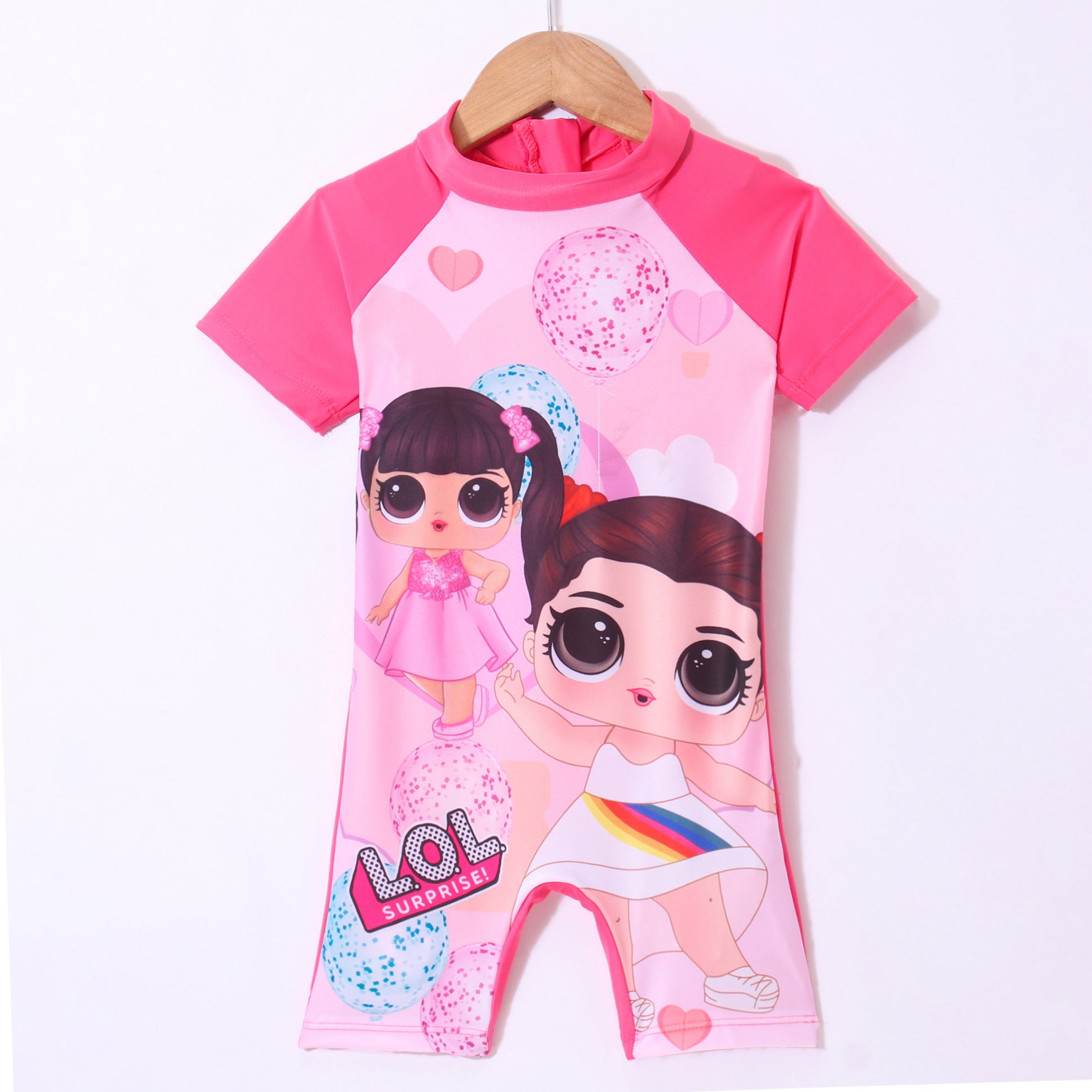 DOLL PRINTED HALF SLEEVES LEGGED SWIMSUIT - PINK (2 TO 7 YEARS)