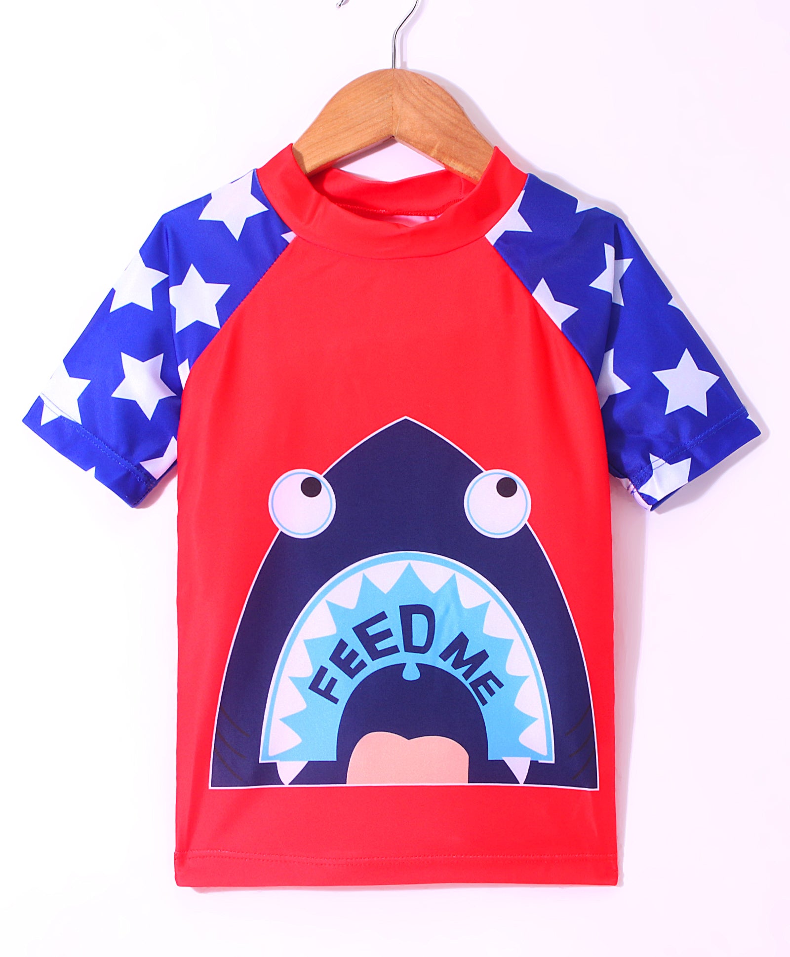 WHALE PRINT HALF SLEEVES 2 PIECE SWIMSUIT WITH CAP - RED & BLUE (2 TO 7 YEARS)