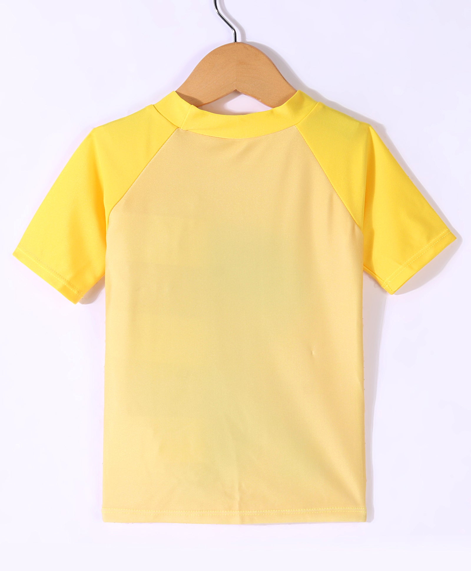 MUSICAL DINO PRINT RAGLAN HALF SLEEVES 2 PIECE SWIMSUIT WITH CAP - YELLOW & BLUE (2 TO 7 YEARS)