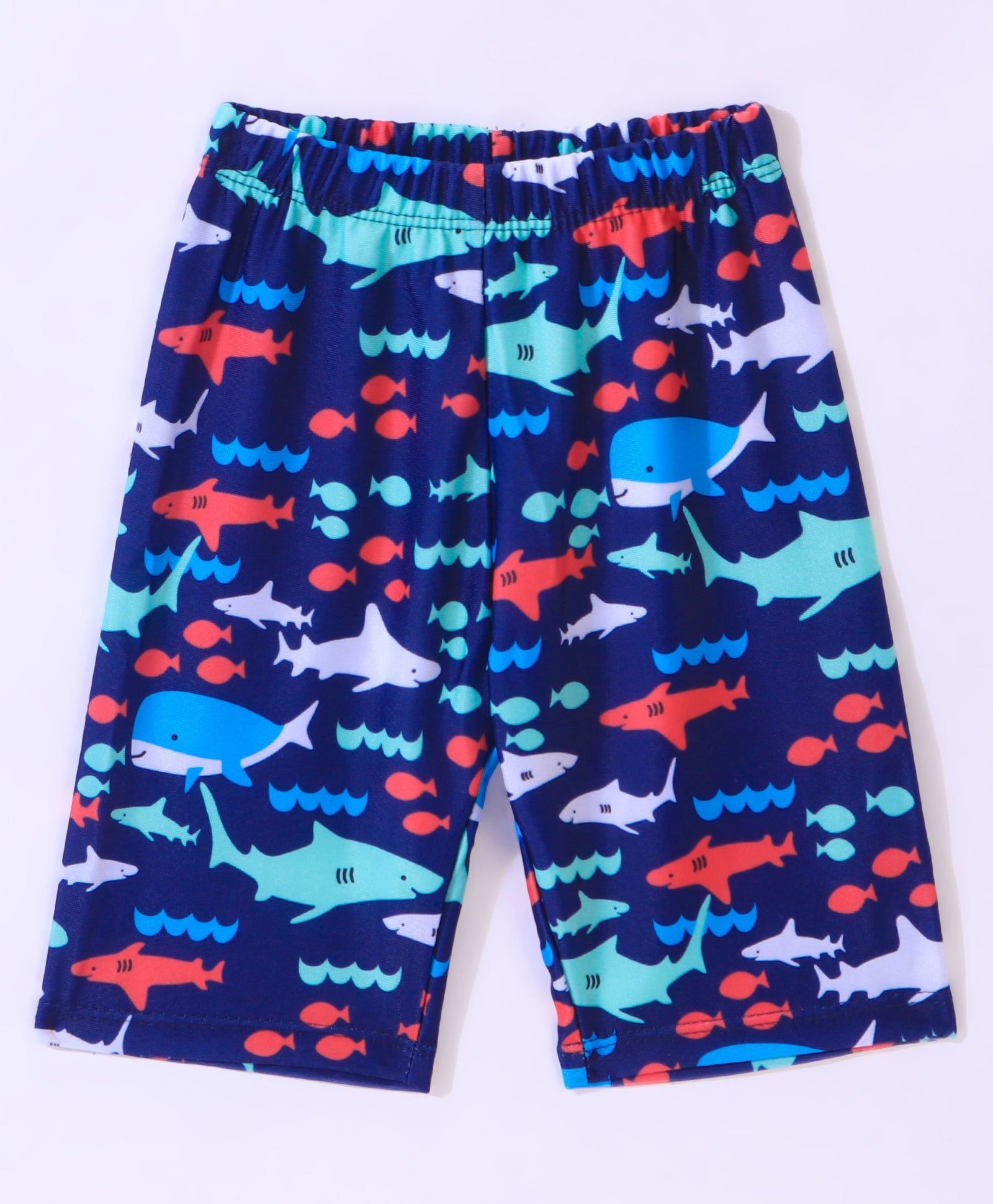 SURF PRINTED RAGLAN SLEEVES 2 PIECE SWIMSUIT WITH CAP - WHITE & BLUE (2 TO 7 YEARS)