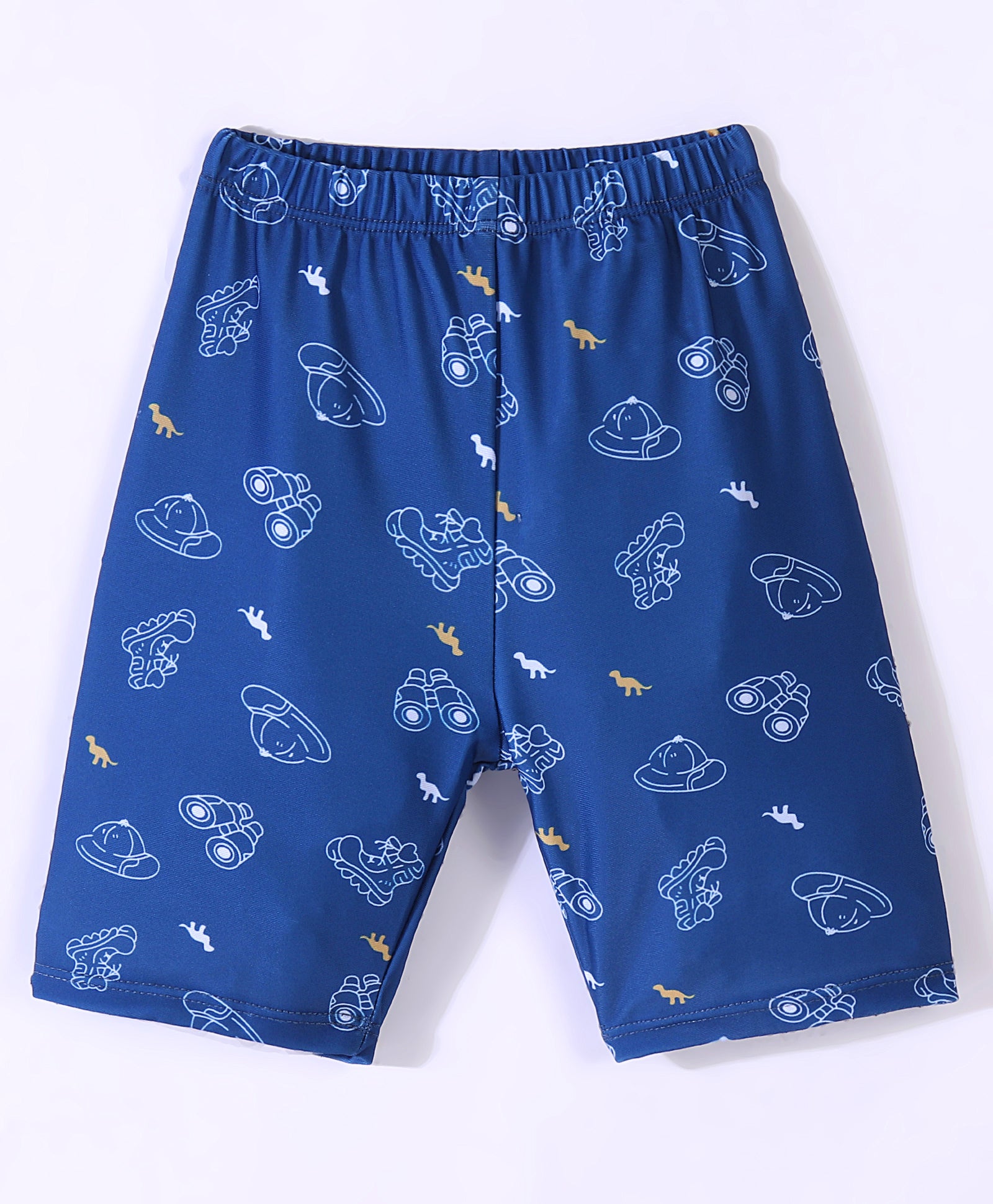 MUSICAL DINO PRINT RAGLAN HALF SLEEVES 2 PIECE SWIMSUIT WITH CAP - YELLOW & BLUE (2 TO 7 YEARS)
