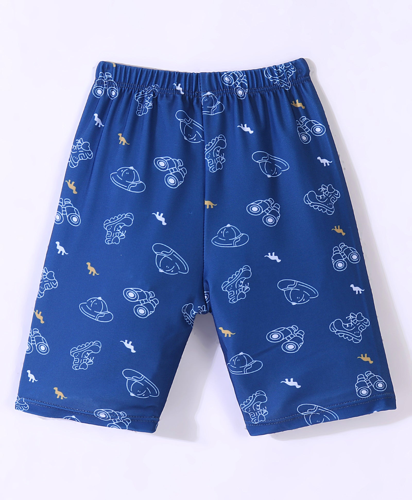 MUSICAL DINO PRINT RAGLAN HALF SLEEVES 2 PIECE SWIMSUIT WITH CAP - YELLOW & BLUE (2 TO 7 YEARS)