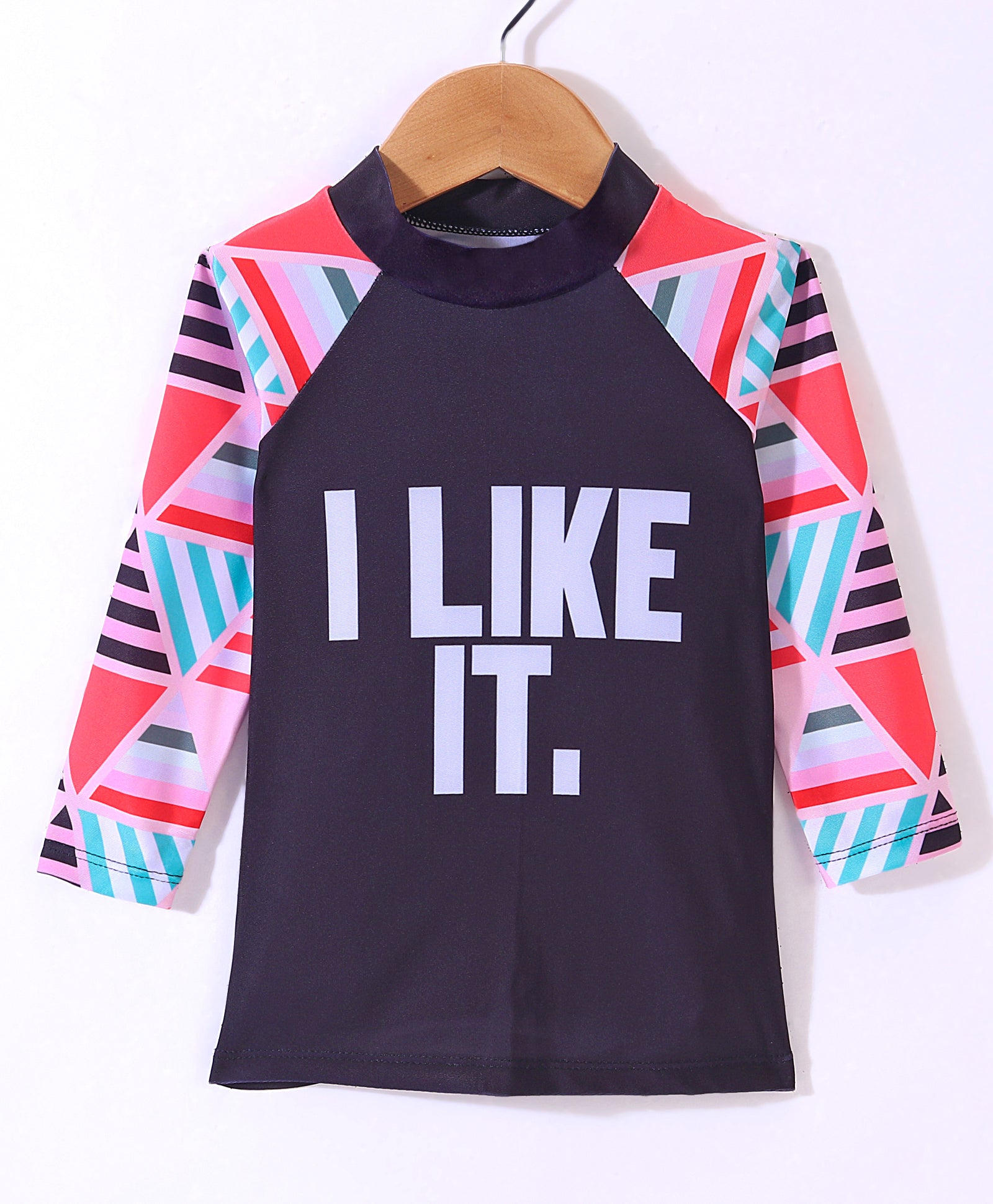 ABSTRACT PRINT FULL SLEEVES 2 PIECE SWIMSUIT - PINK & BLACK (3 TO 10 YEARS)