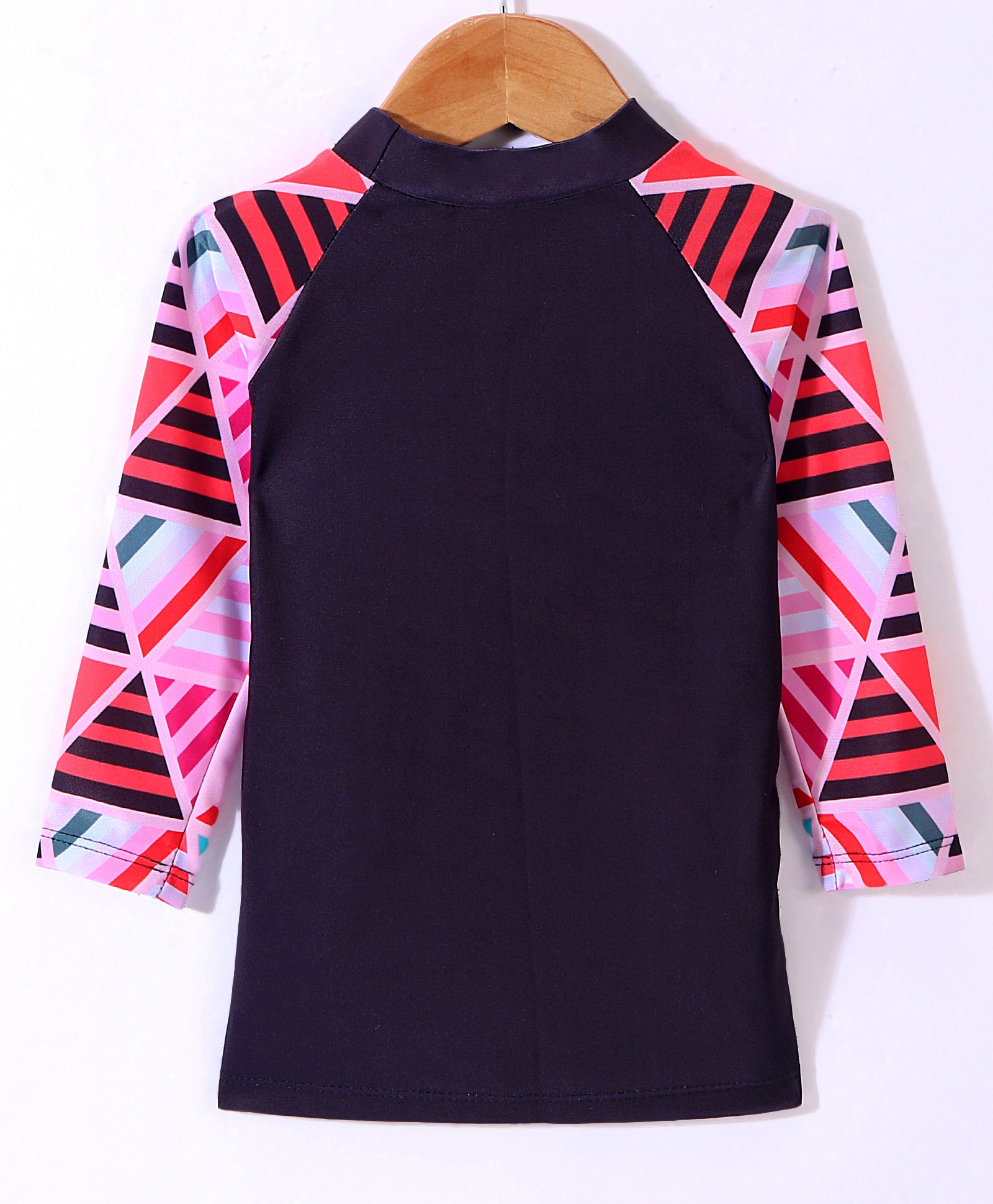 ABSTRACT PRINT FULL SLEEVES 2 PIECE SWIMSUIT - PINK & BLACK (3 TO 10 YEARS)