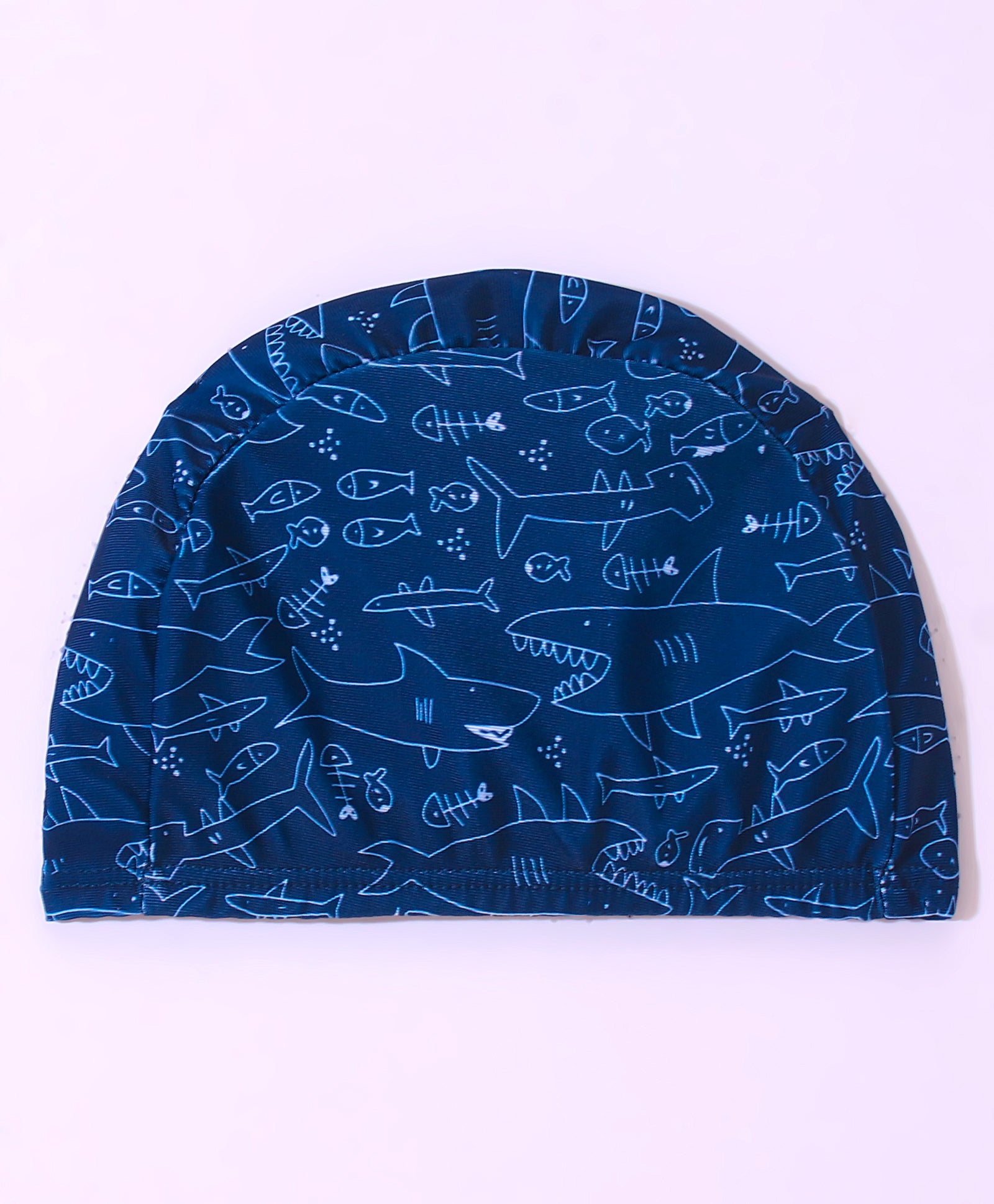 SHARK & BURGER PRINT RAGLAN HALF SLEEVES 2 PIECE SWIMSUIT WITH CAP - BLUE (2 TO 7 YEARS)