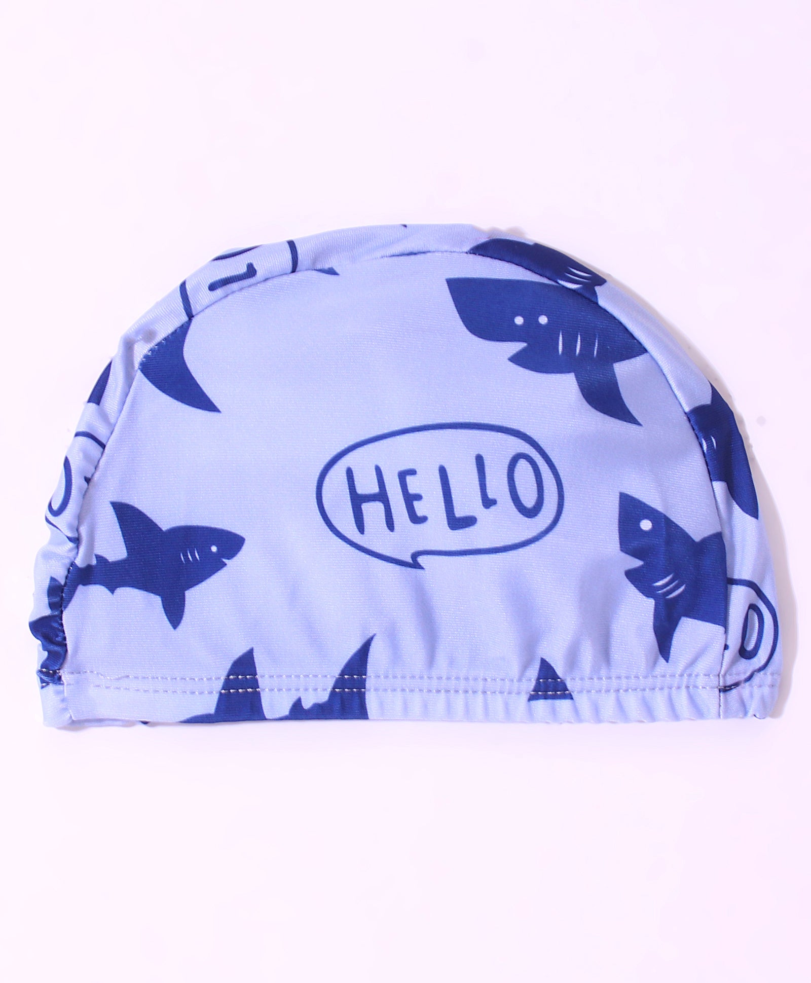 SURFER SHARK PRINT RAGLAN SLEEVES 2 PIECE SWIMSUIT WITH CAP - DARK BLUE & WHITE (2 TO 7 YEARS)