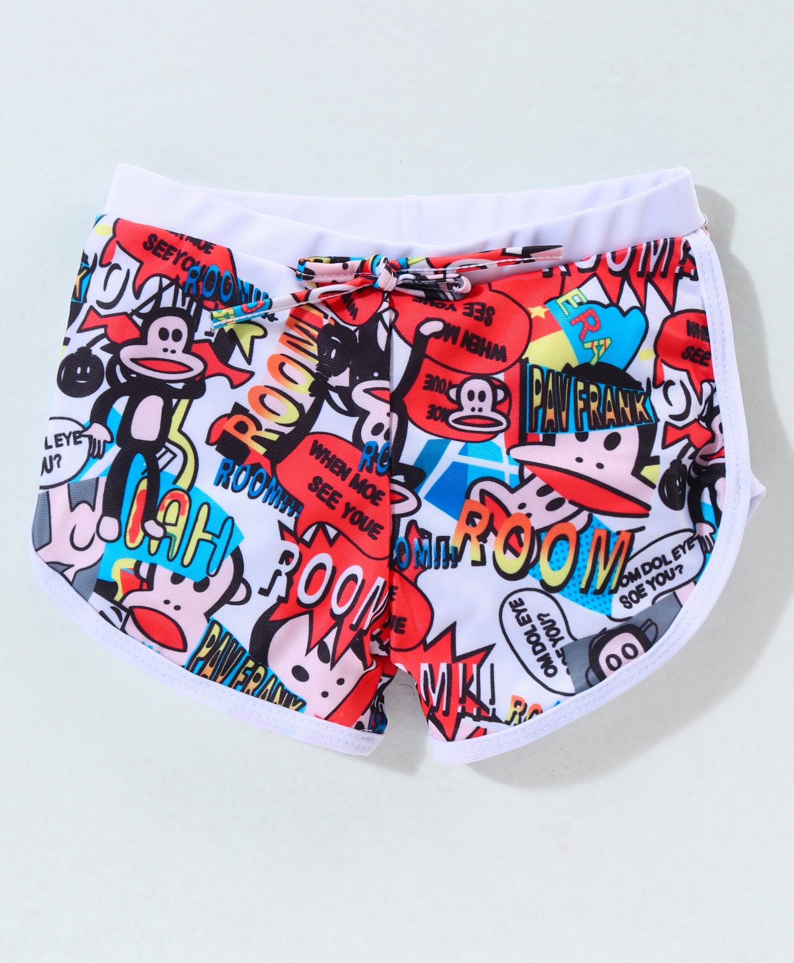 MONKEY PRINTED BIKINI TOP & SHORTS STYLE 3 PIECE SWIMSUIT - WHITE & RED (2 TO 6 YEARS)