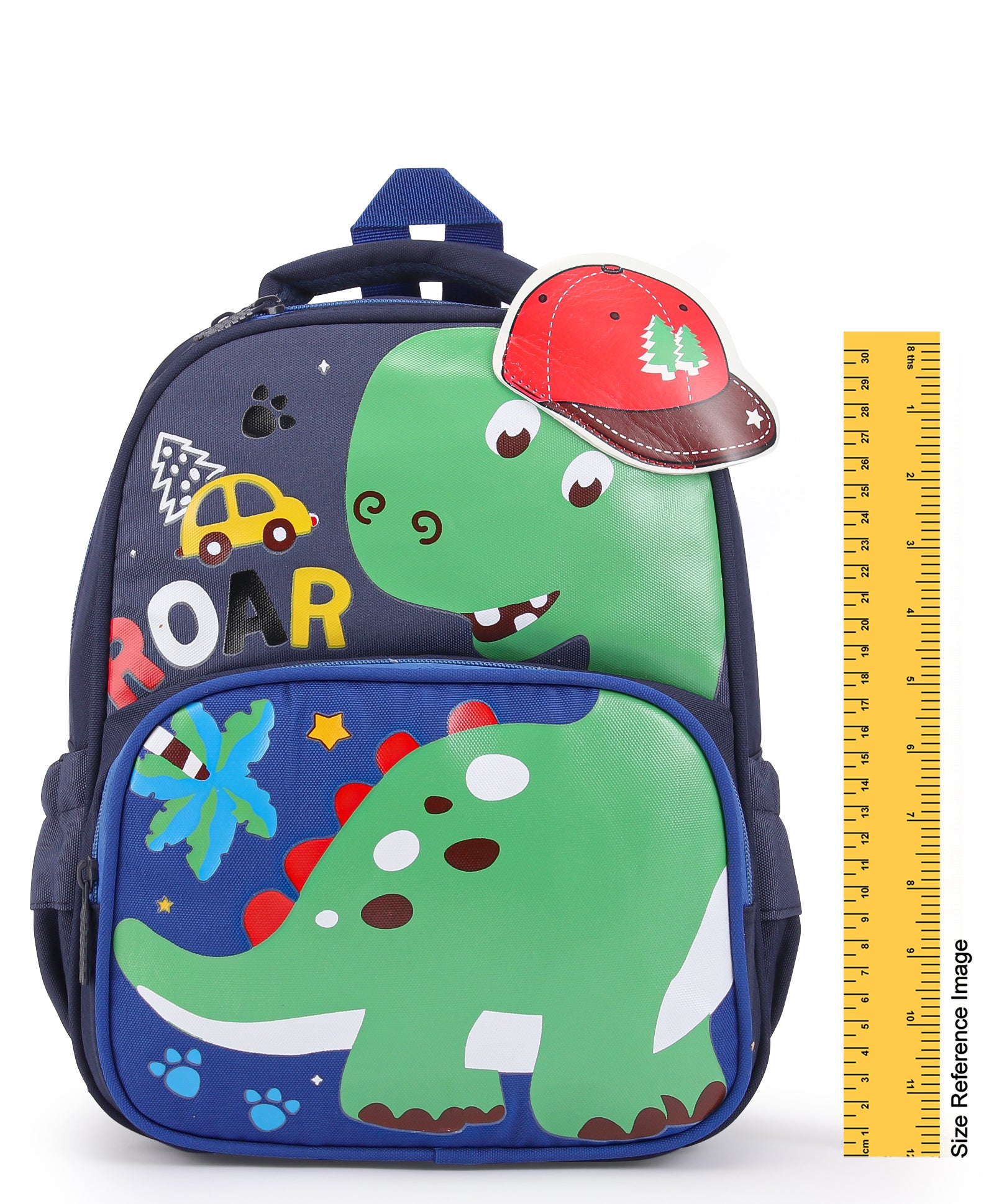 Cap Applique Dinosaur Print Backpack - Dark Blue
