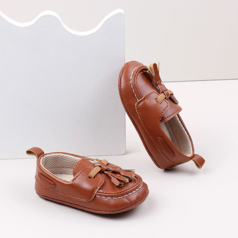 Tassel Applique Loafer Style Booties - Brown