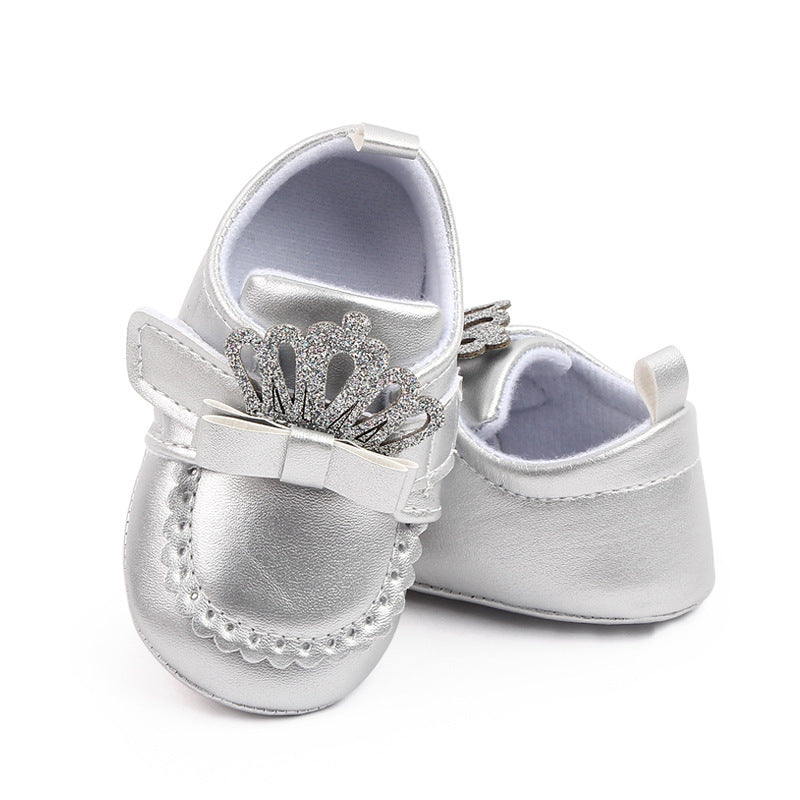 Glittered Crown Applique Booties - Silver