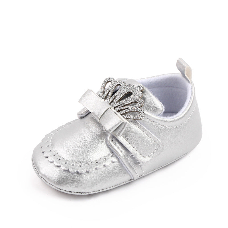 Glittered Crown Applique Booties - Silver