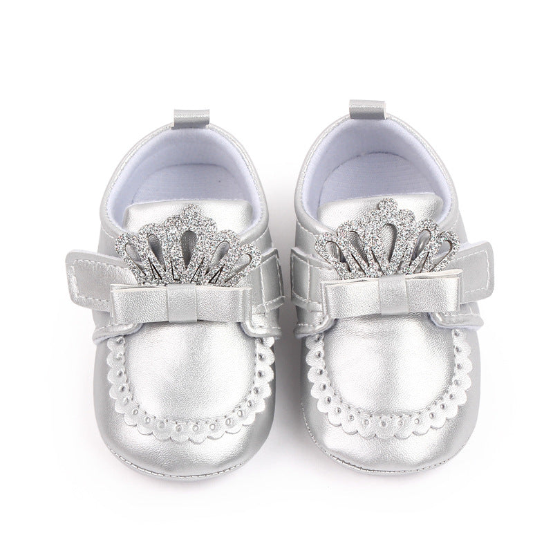 Glittered Crown Applique Booties - Silver