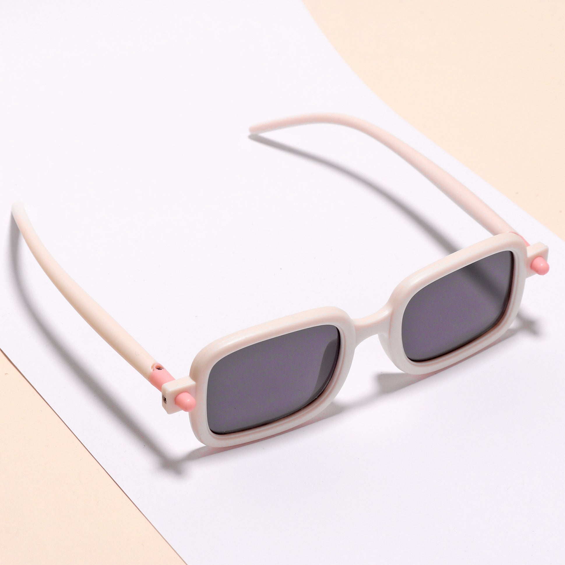 SOLID SUQARE SHAPE SUNGLASSES CREAM  (3 YEARS TO 8 YEARS)
