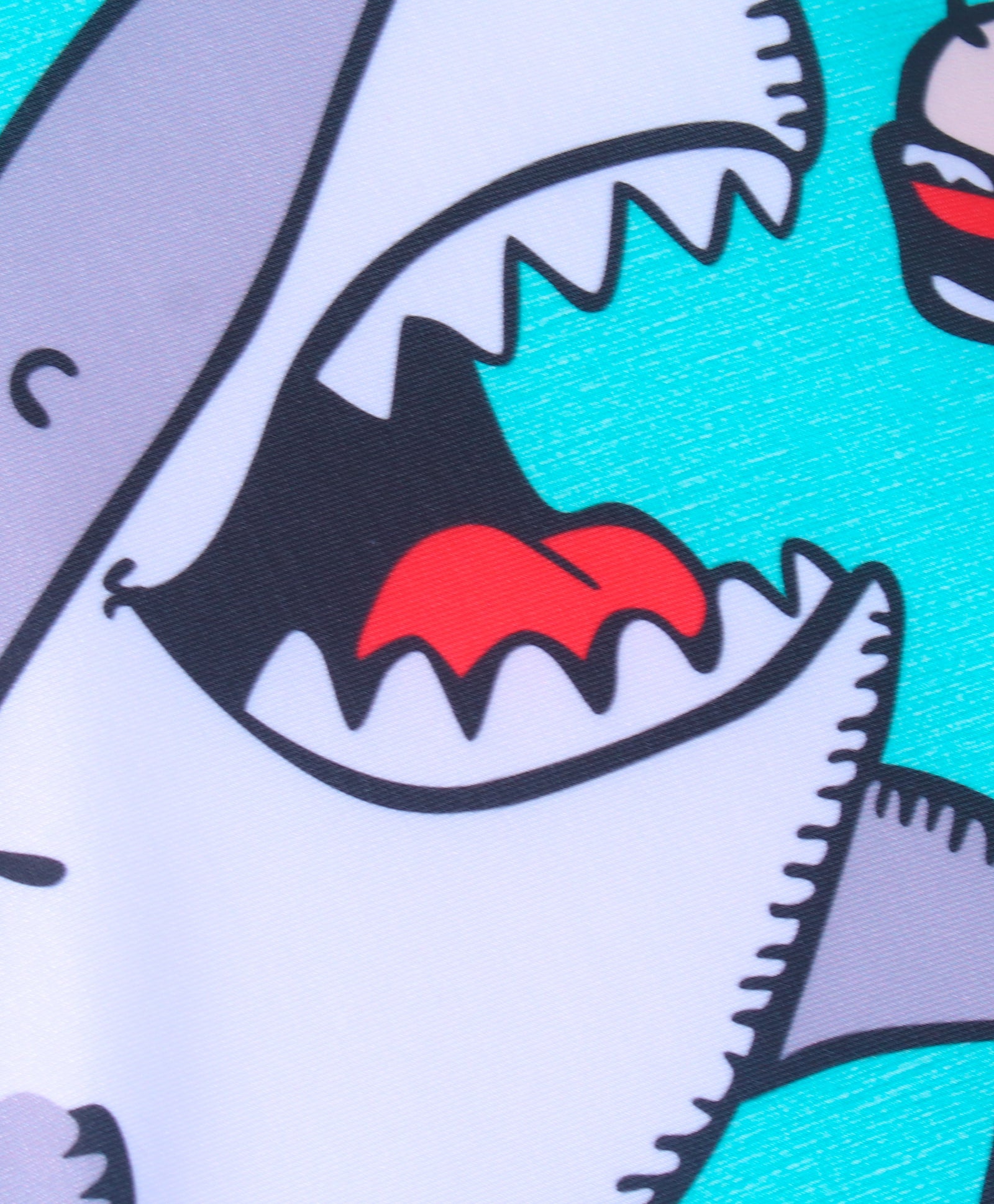 SHARK & BURGER PRINT RAGLAN HALF SLEEVES 2 PIECE SWIMSUIT WITH CAP - BLUE (2 TO 7 YEARS)