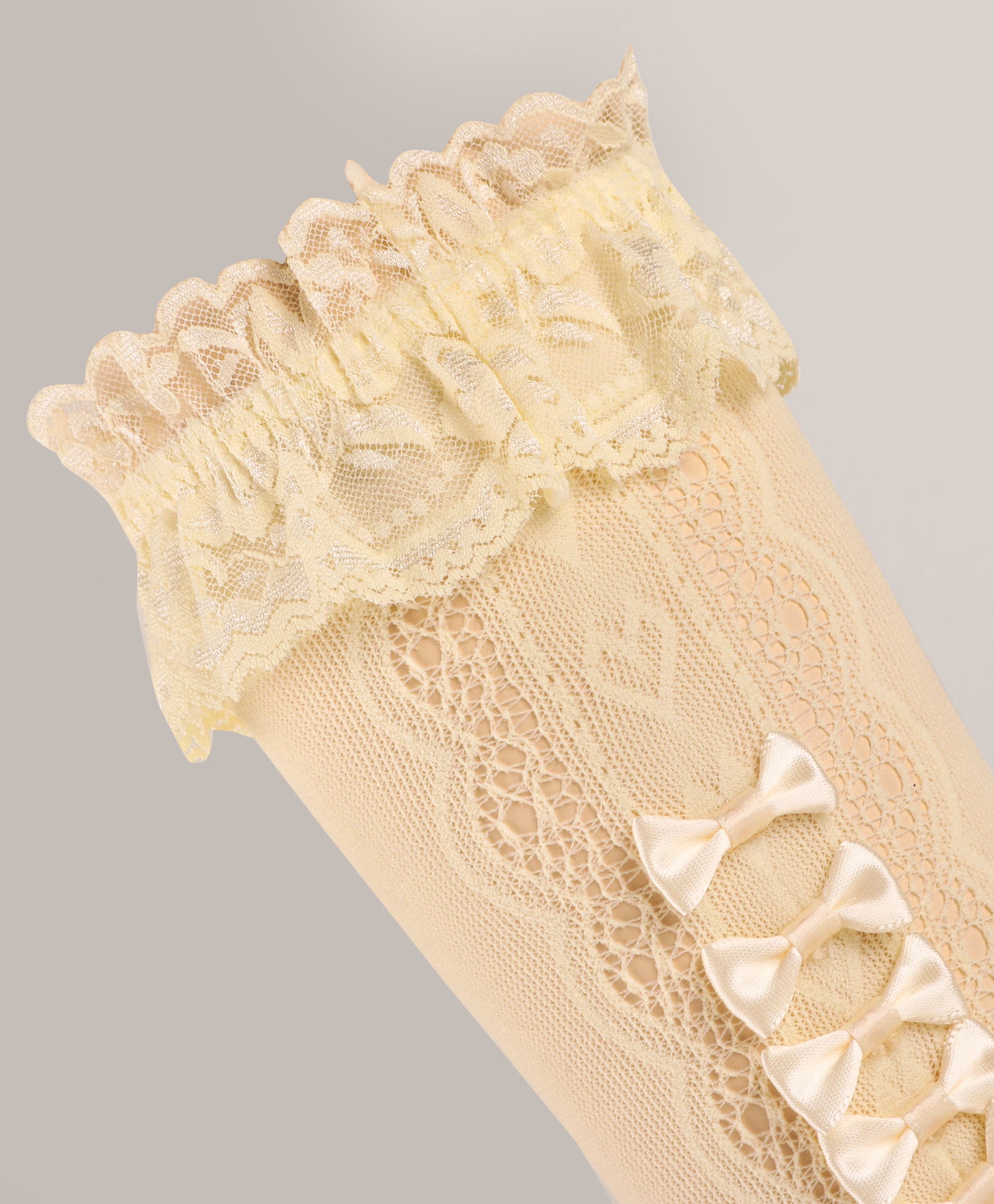 Pack Of 1 Frill Applique Side Bow Knee Length Socks - Yellow (4 TO 10 YEARS)