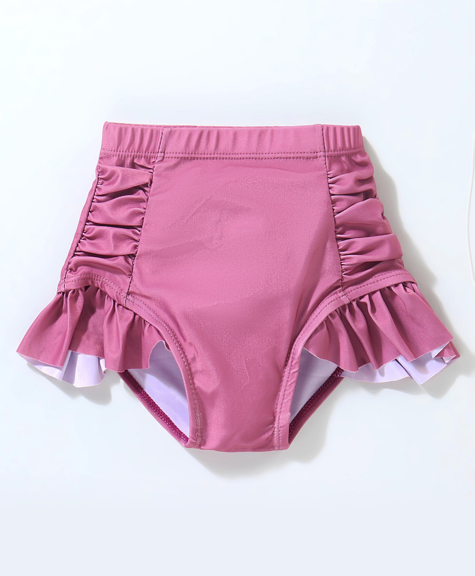 FLORAL PRINTED CROP TOP & HIGH WAIST SHORTS STYLE 2 PIECE SWIMSUIT WITH CAP  - BLACK & MAUVE (2 TO 6 YEARS)