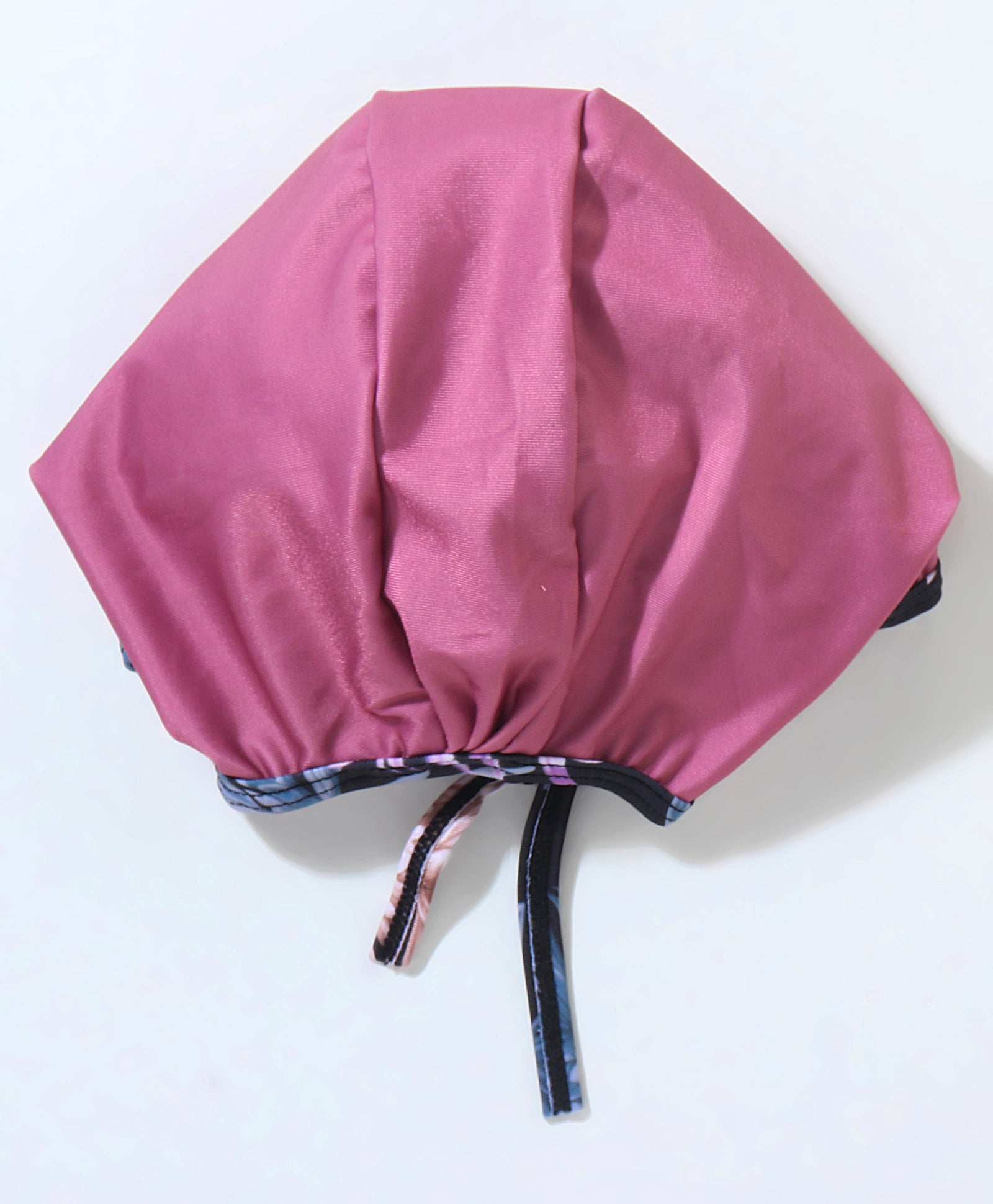 FLORAL PRINTED CROP TOP & HIGH WAIST SHORTS STYLE 2 PIECE SWIMSUIT WITH CAP  - BLACK & MAUVE (2 TO 6 YEARS)