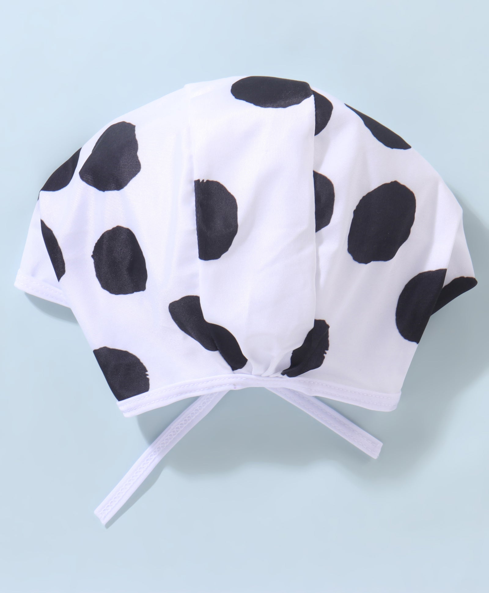 CAP SLEEVES POLKA DOTS PRINTED V CUT SWIMSUIT WITH CAP - WHITE & BLACK (2 TO 6 YEARS)